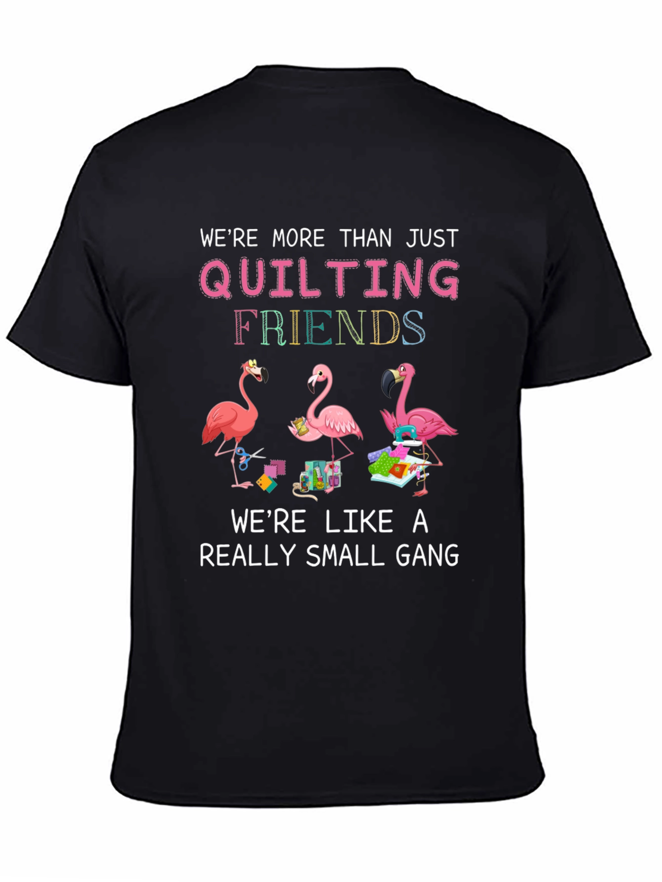 Black Quilting Friends Flamingo Black T-Shirt view 4