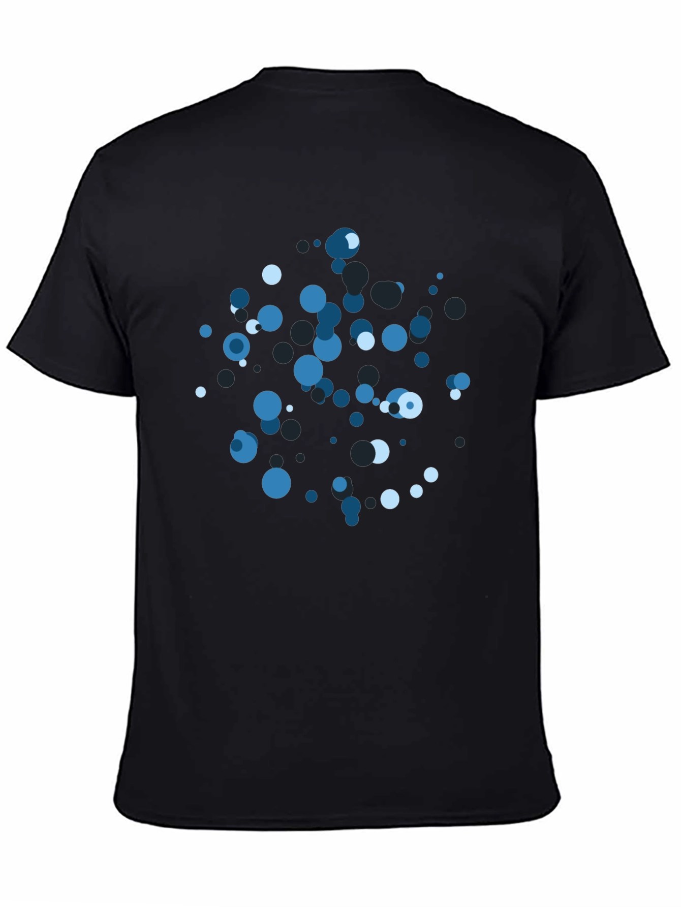 Black Abstract Blue Bubble Print Black T-Shirt view 4