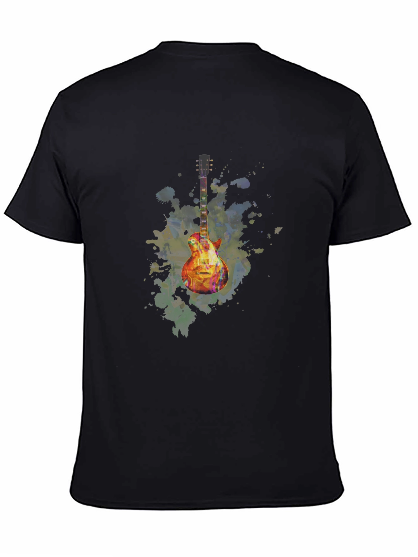 Black Electric Guitar Watercolor Graphic Tee view 4