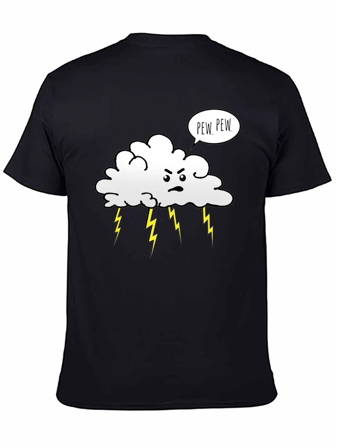 Black Angry Cloud Pew Pew Black Graphic T-Shirt view 4