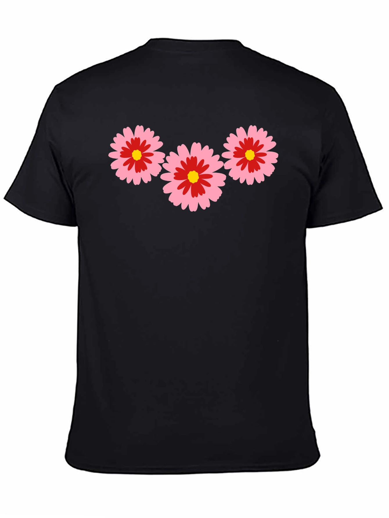 Black Black T-Shirt with Pink Flower Design view 4