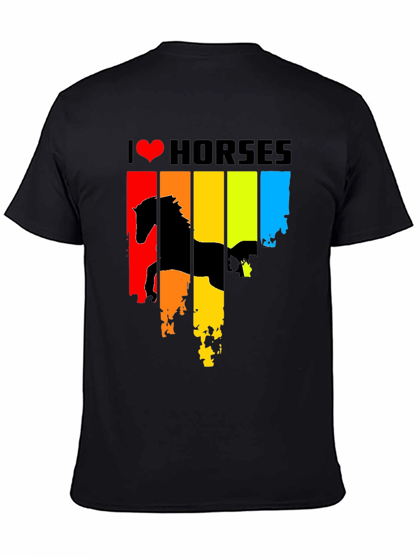 Black I Heart Horses Graphic Tee - Rainbow Horse Design view 4