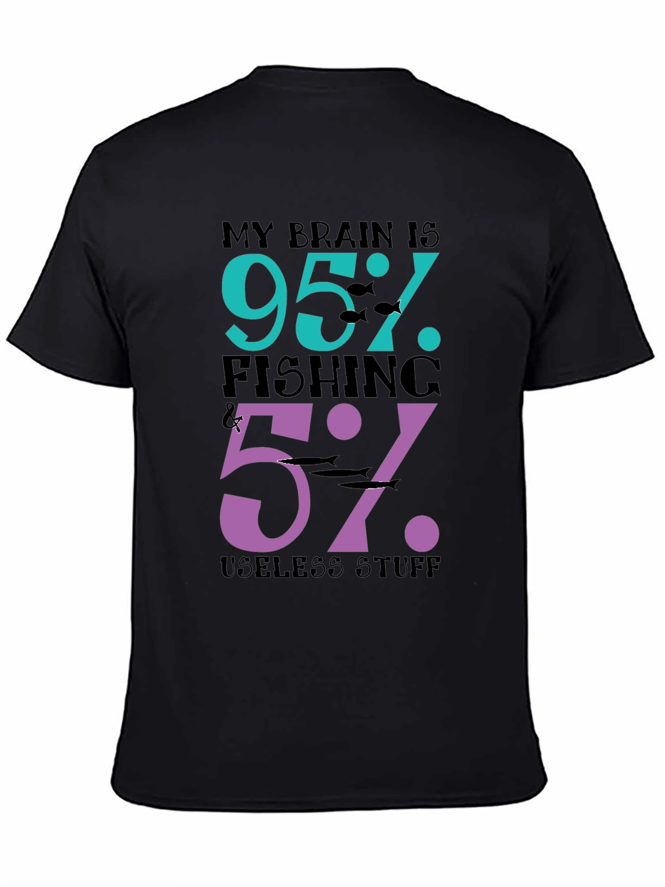 Black My Brain Is 95% Fishing T-Shirt - Funny Fisherman Tee view 4