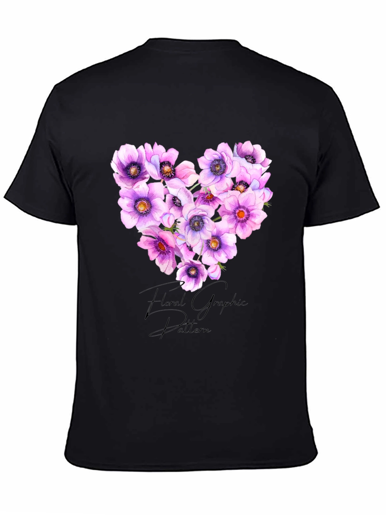 Black Floral Heart Graphic Black T-Shirt view 4