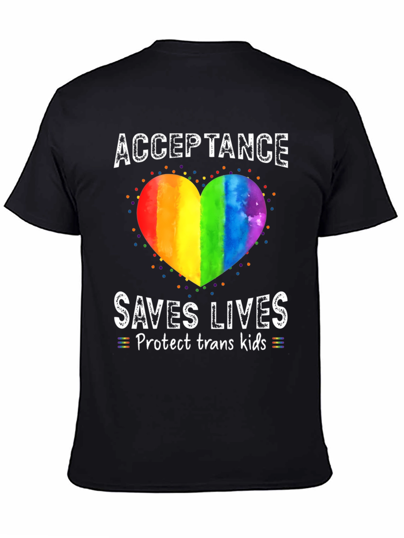 Black Acceptance Saves Lives Rainbow Heart T-Shirt view 4
