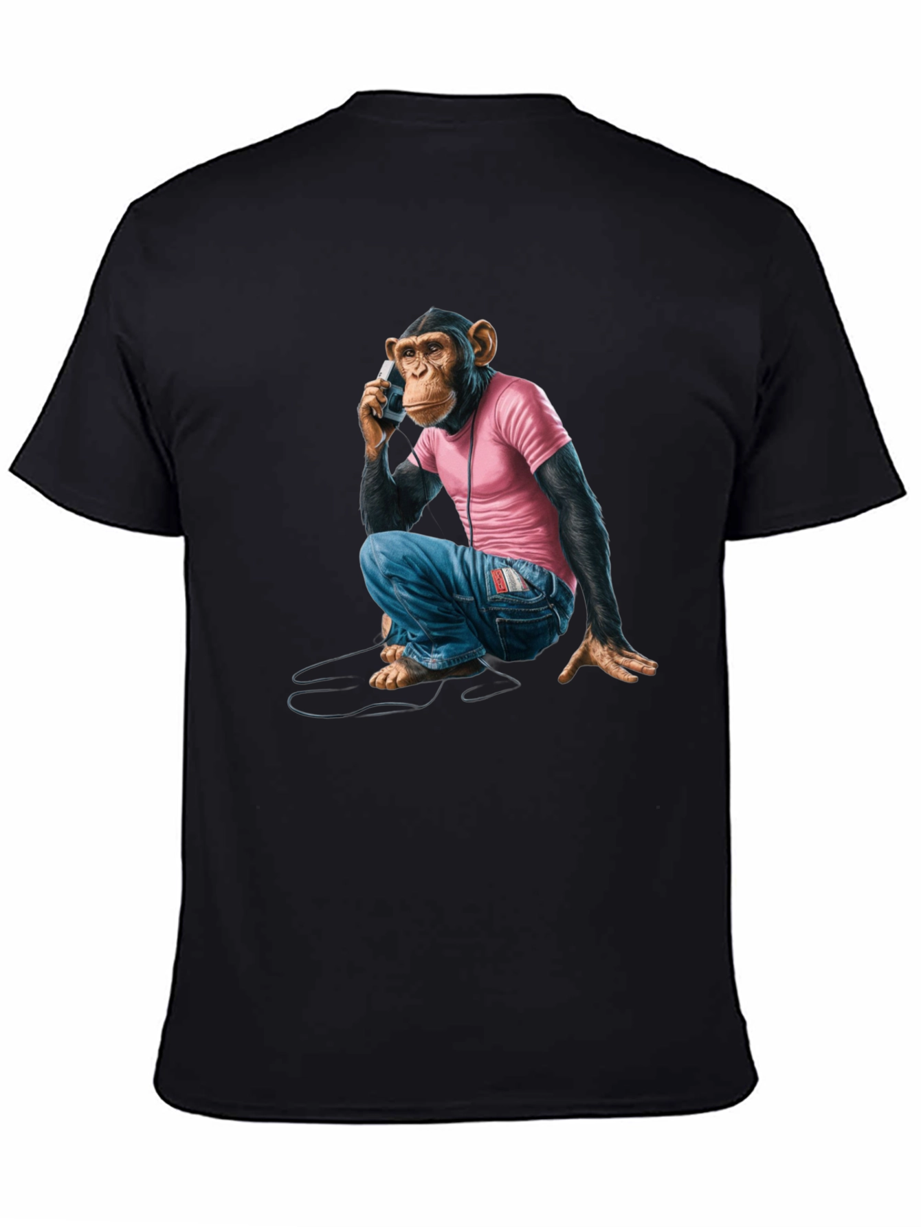 Black Monkey on Phone Graphic Tee - Quirky & Unique Design view 4