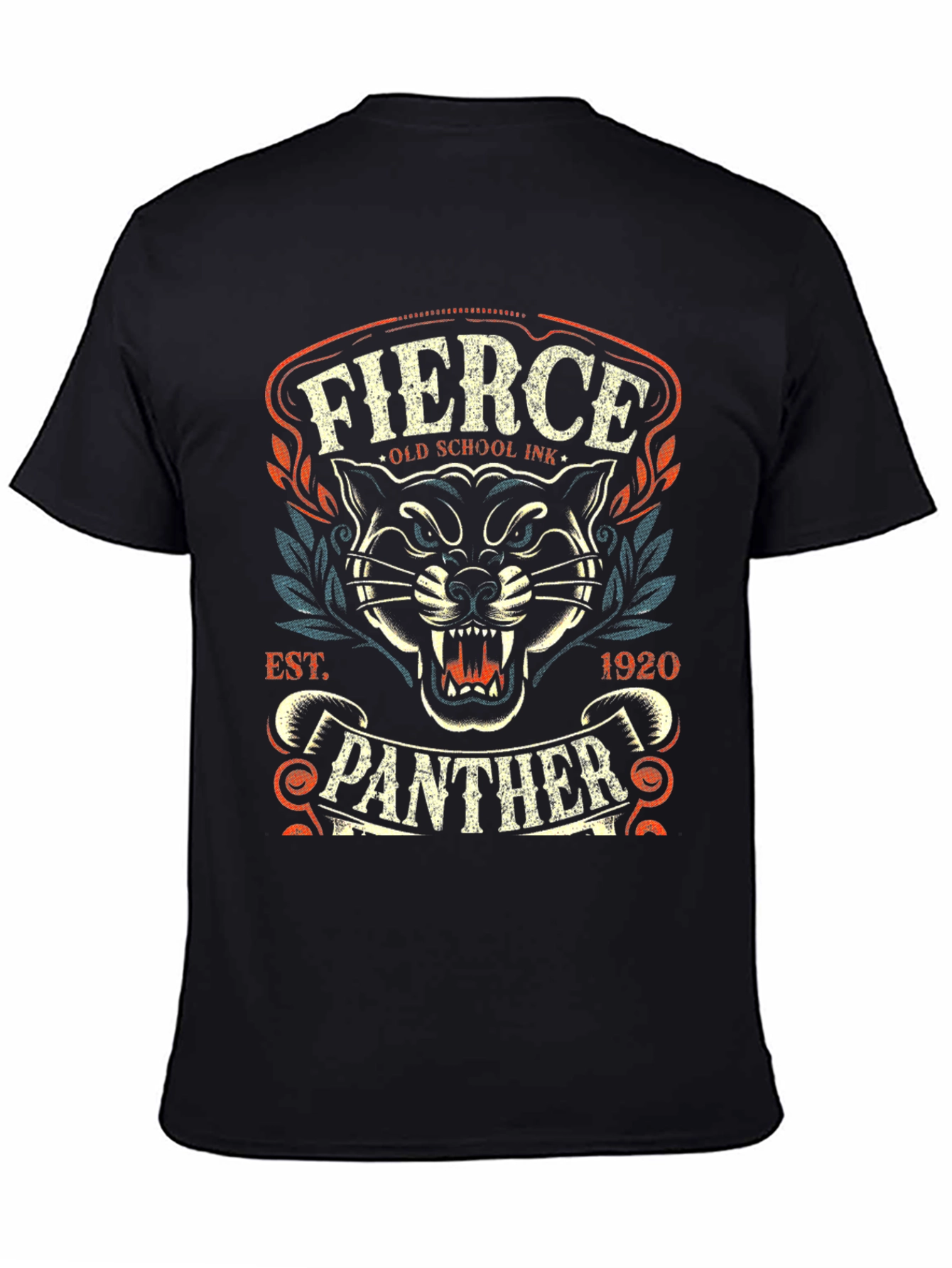 Black Fierce Panther Black T-Shirt - Old School Ink Design view 4