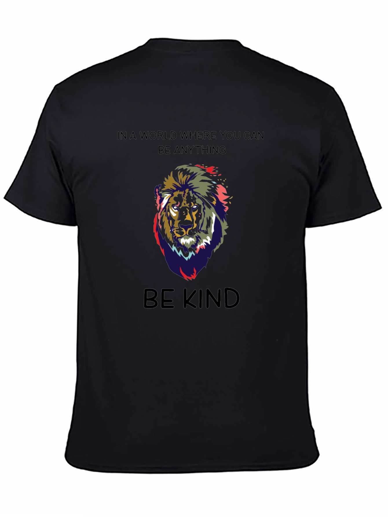 Black Be Kind Lion Graphic T-Shirt - Mens Black Crew Neck Tee view 4