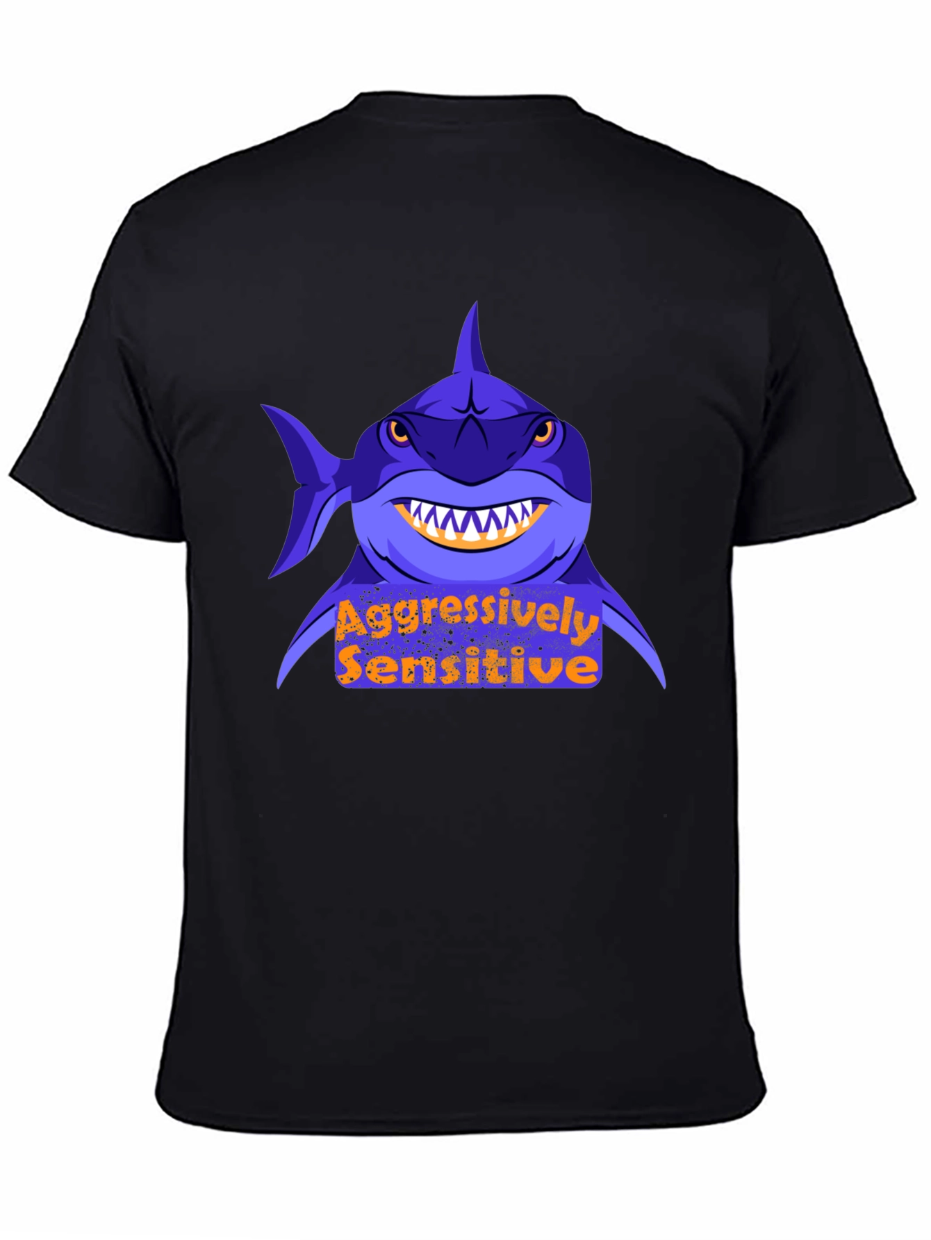 Black Aggressively Sensitive Graphic Tee - Shark T-Shirt view 4