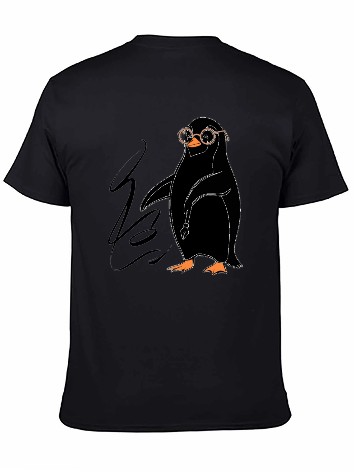 Black Penguin with Glasses Graphic Tee - Quirky Black T-Shirt view 4