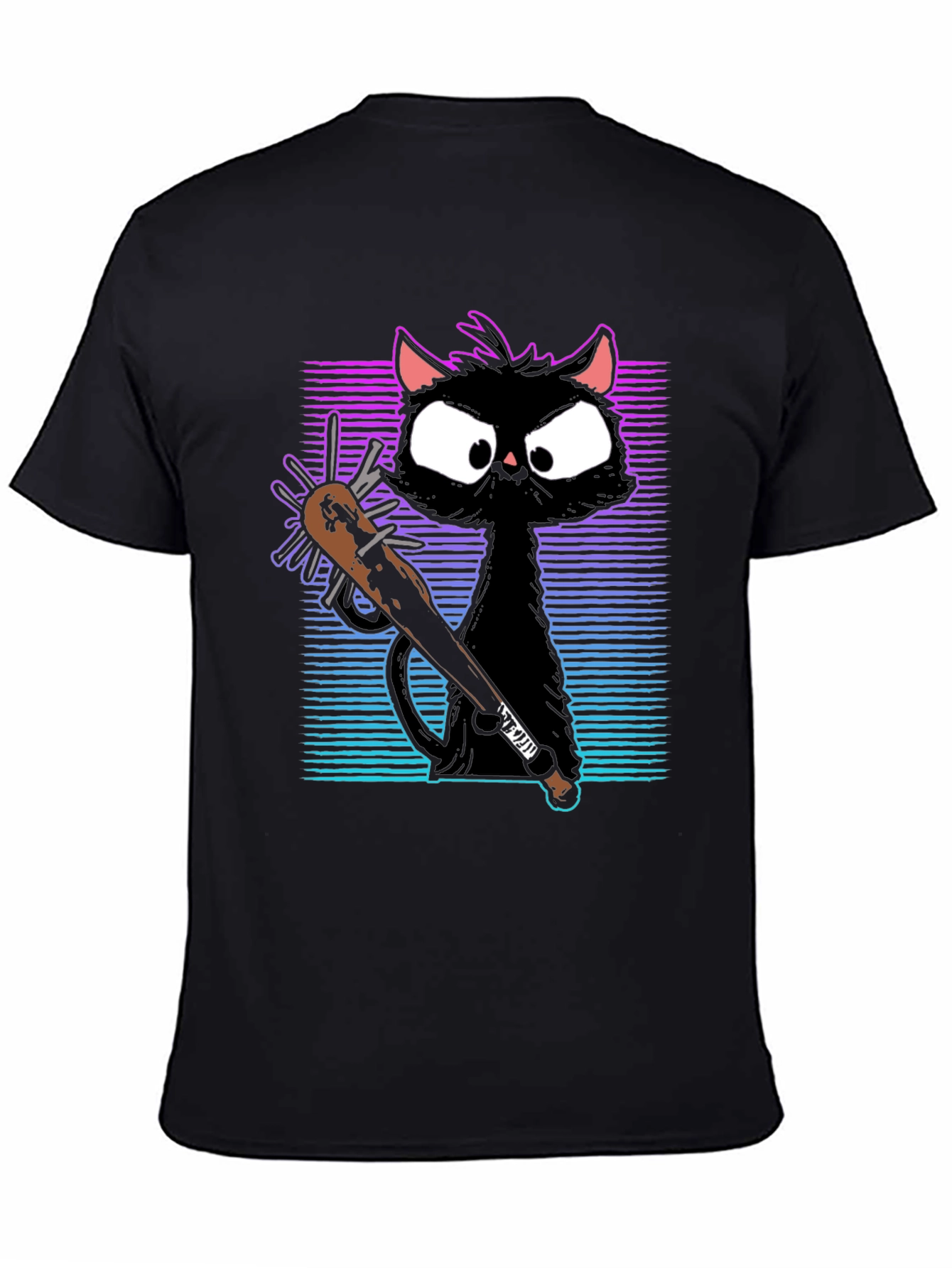 Black Gangster Cat T-Shirt with Spiked Bat - Black view 4