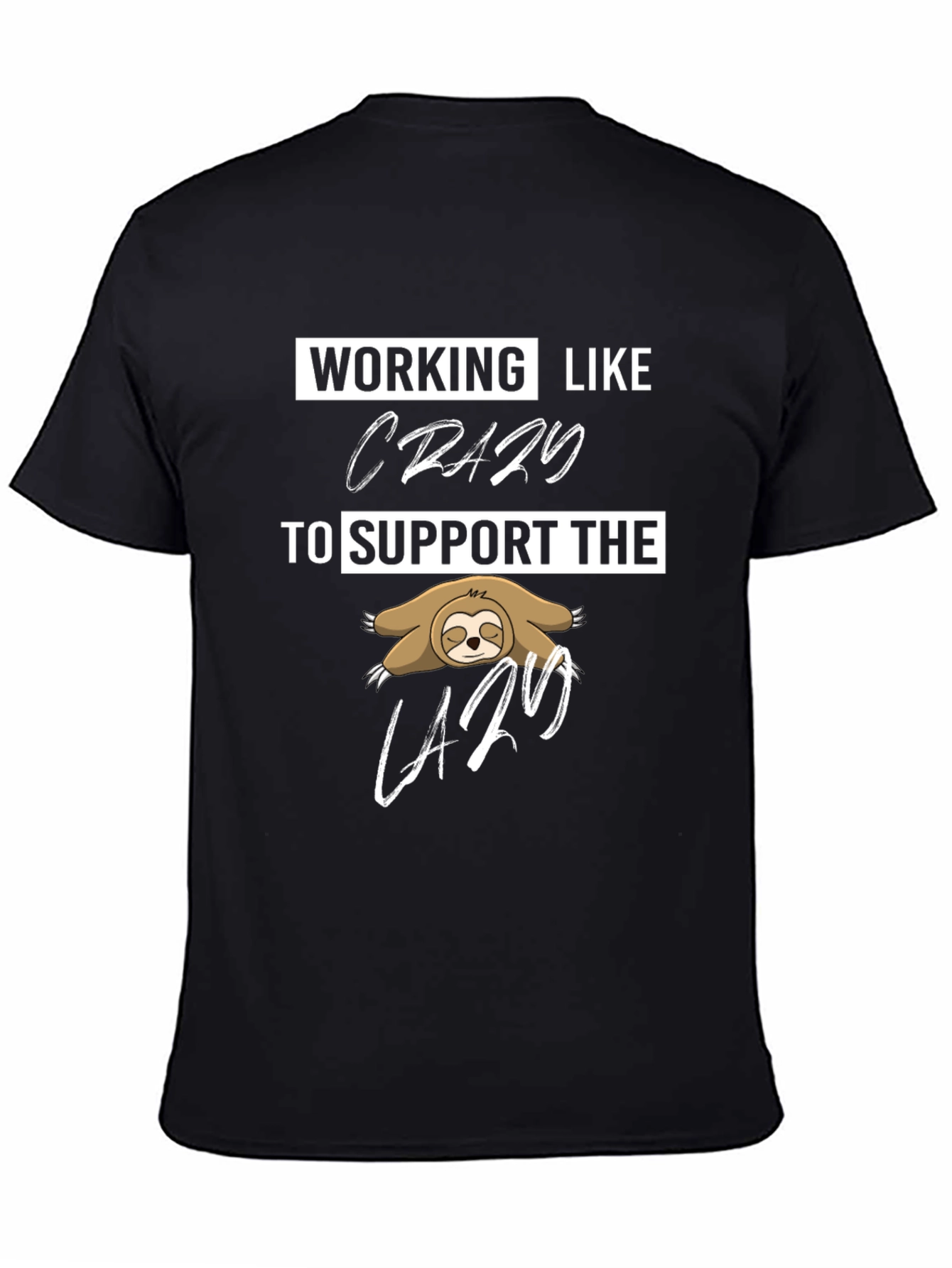 Black Working Like Crazy Sloth Graphic Tee view 4