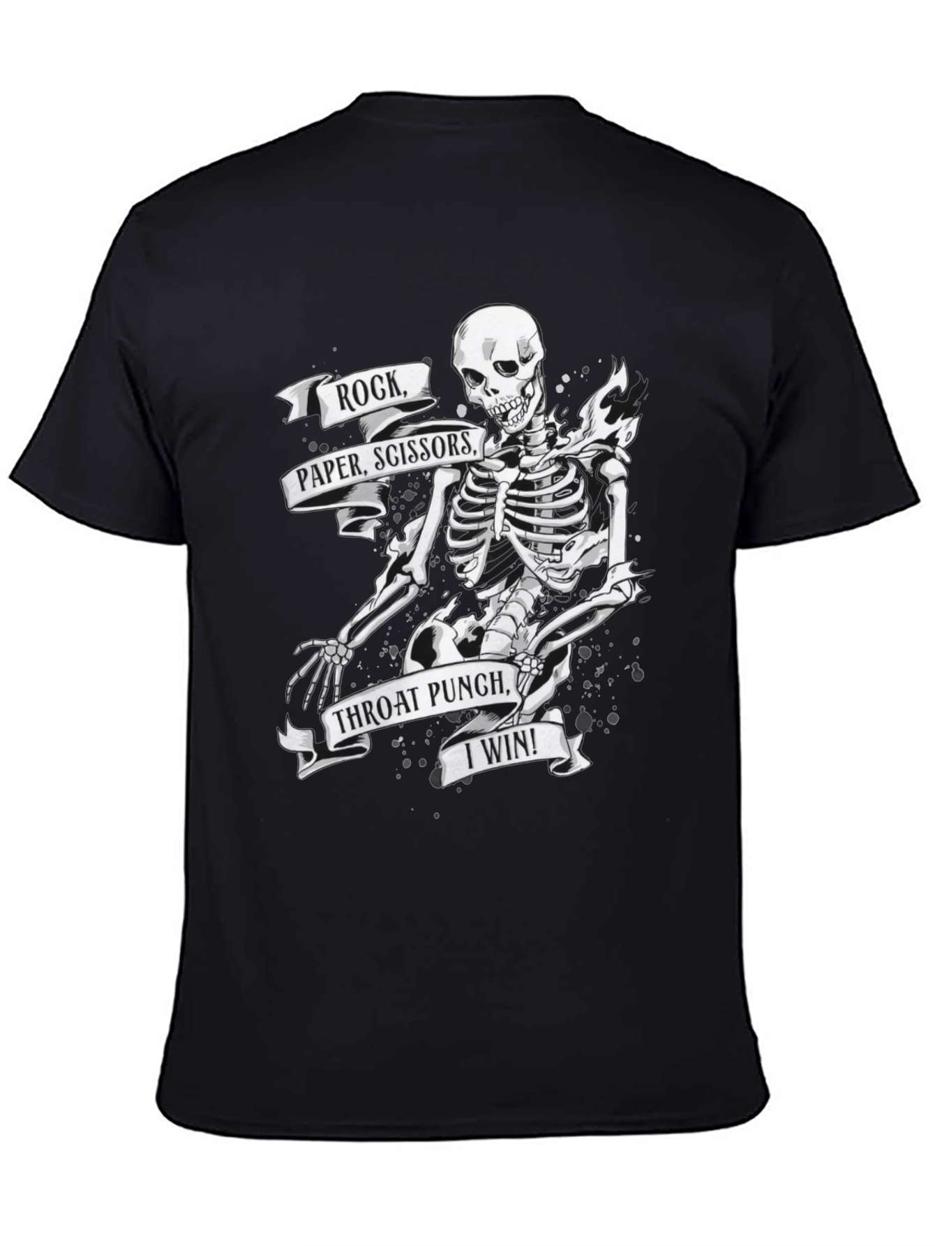 Black Humorous Skeleton T-Shirt: Rock, Paper, Scissors view 4
