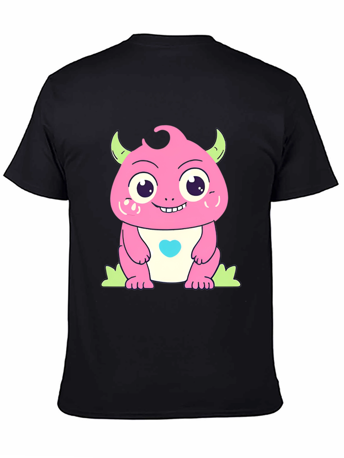 Black Cute Cartoon Monster Graphic Black T-Shirt view 4