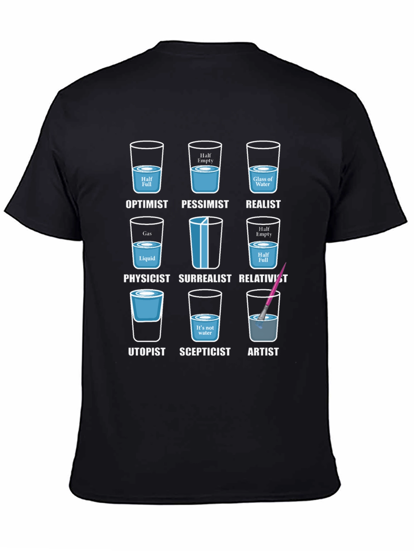 Black Optimist Pessimist Realist T-Shirt view 4