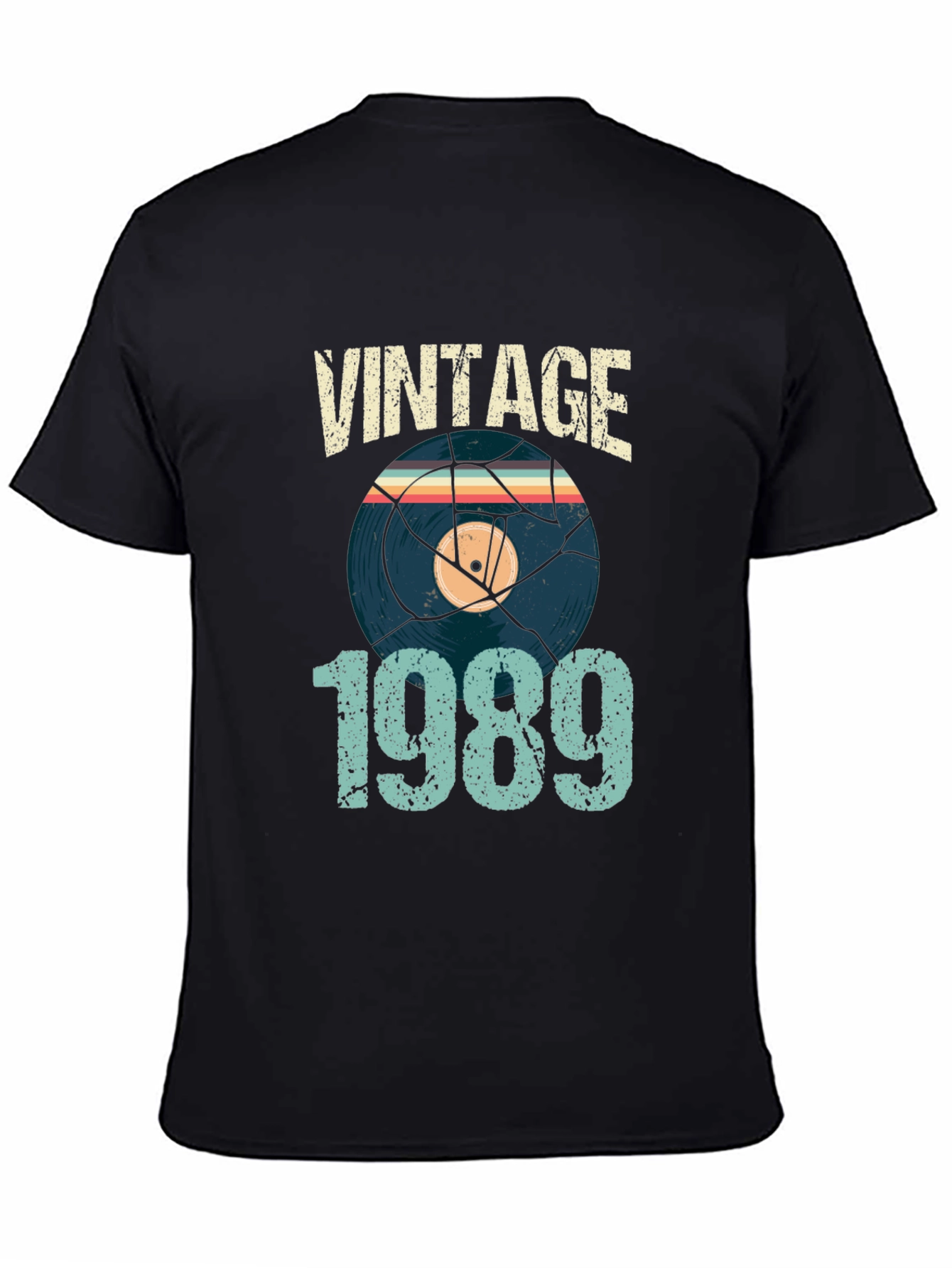 Black Vintage 1989 Vinyl Record T-Shirt view 4