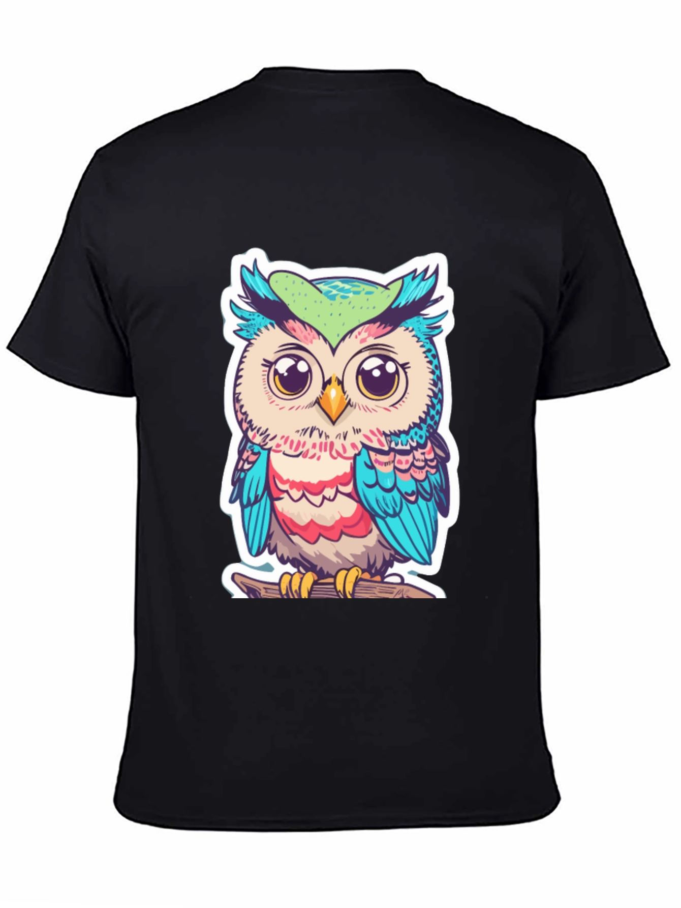 Black Cute Owl Graphic T-Shirt - Black Cotton Tee view 4