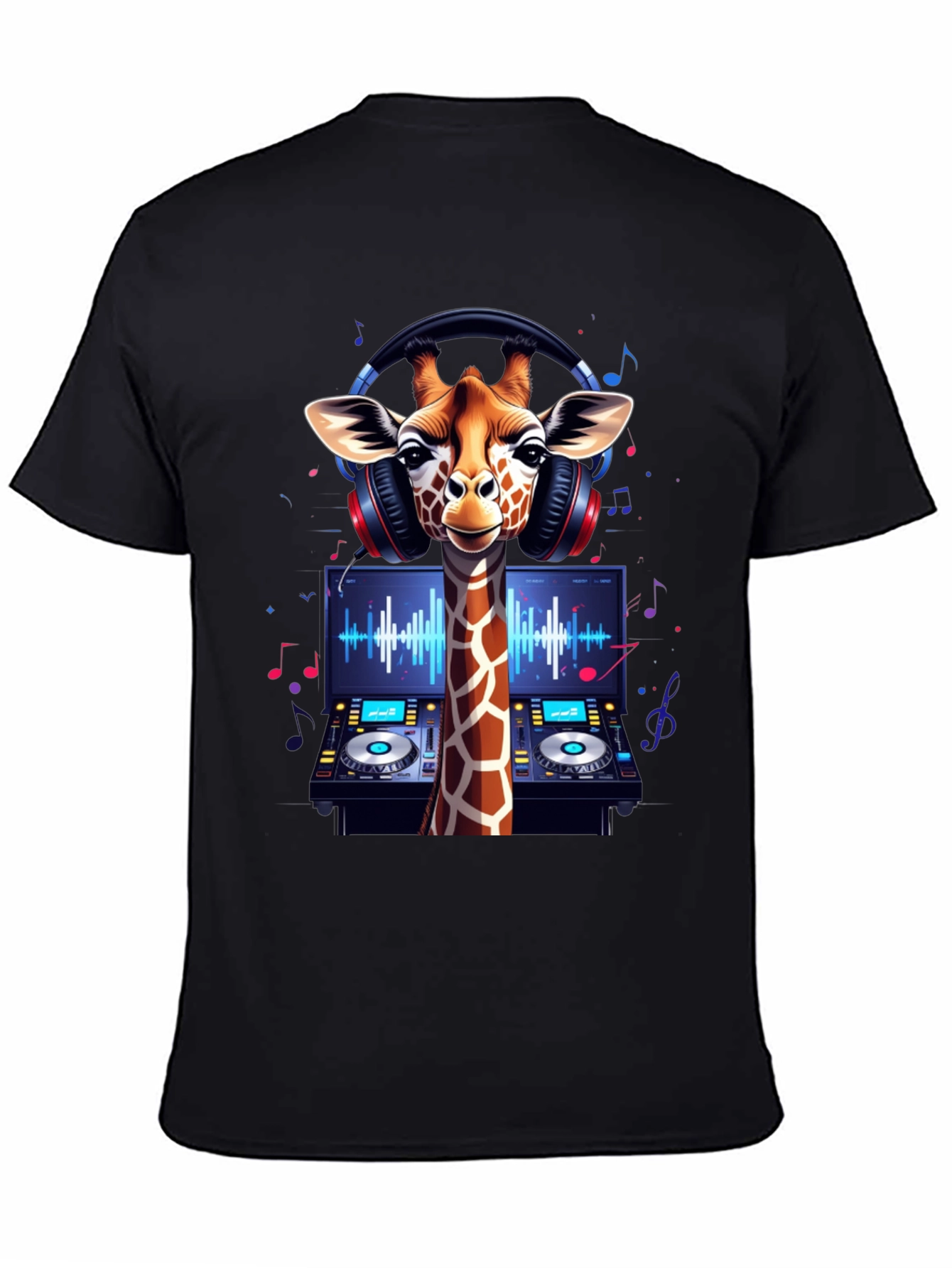 Black DJ Giraffe Graphic Tee - Music Lover's T-Shirt view 4