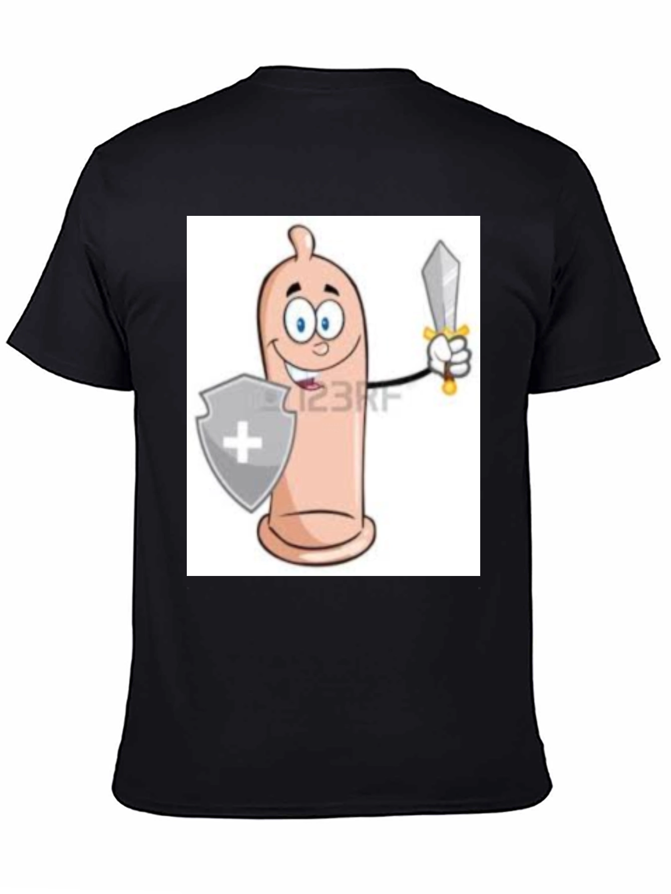 Black Funny Condom Cartoon Graphic Tee view 4