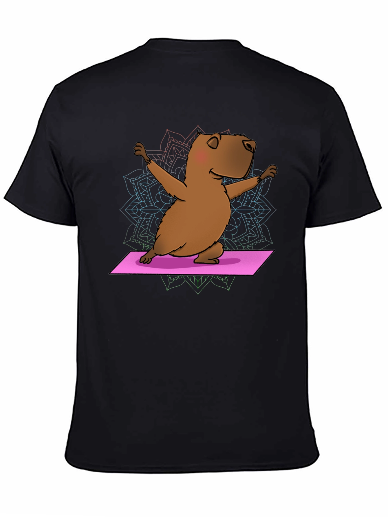 Black Yoga Capybara T-Shirt - Funny Meditation Tee view 4