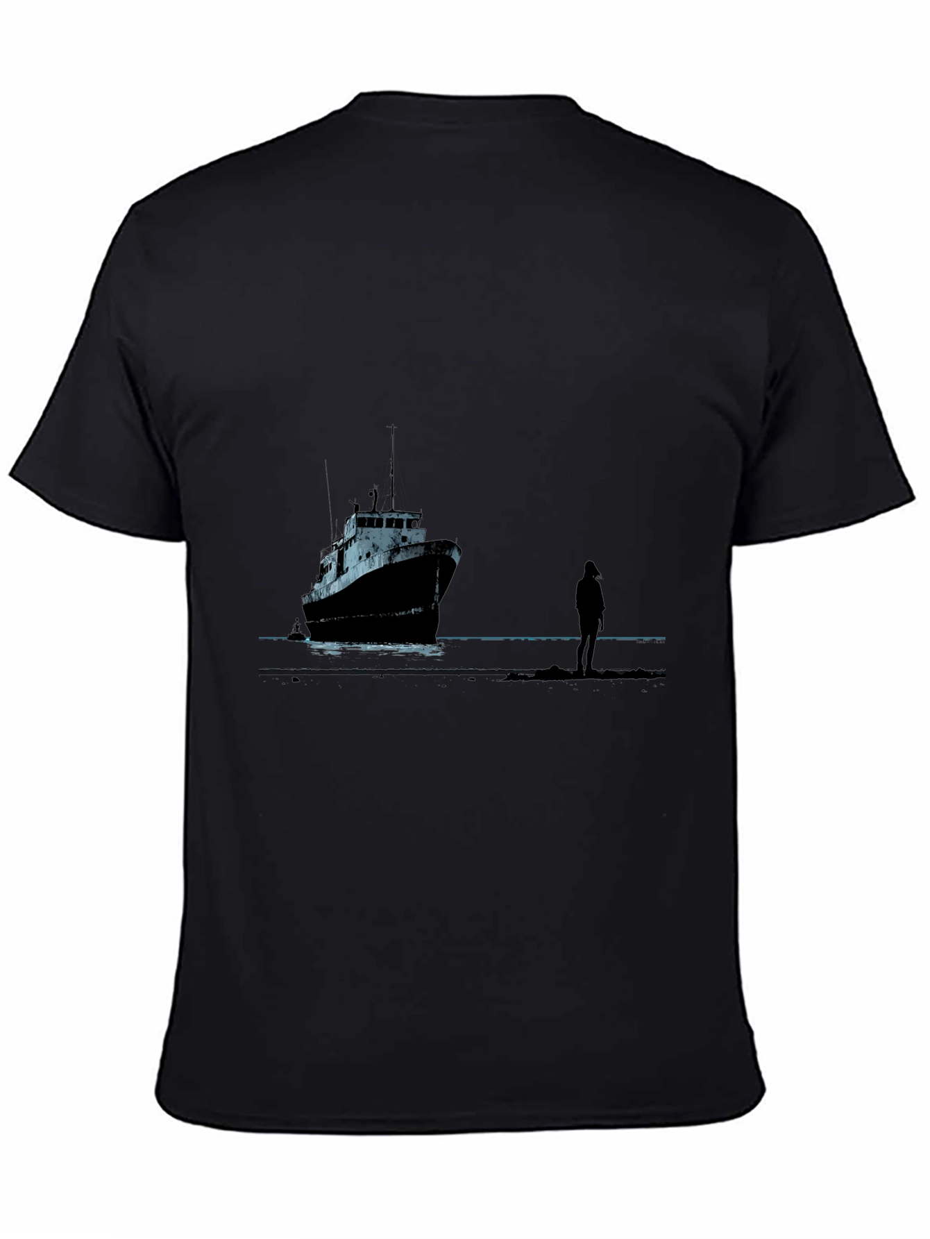 Black Ship Silhouette Graphic Black Tee view 4