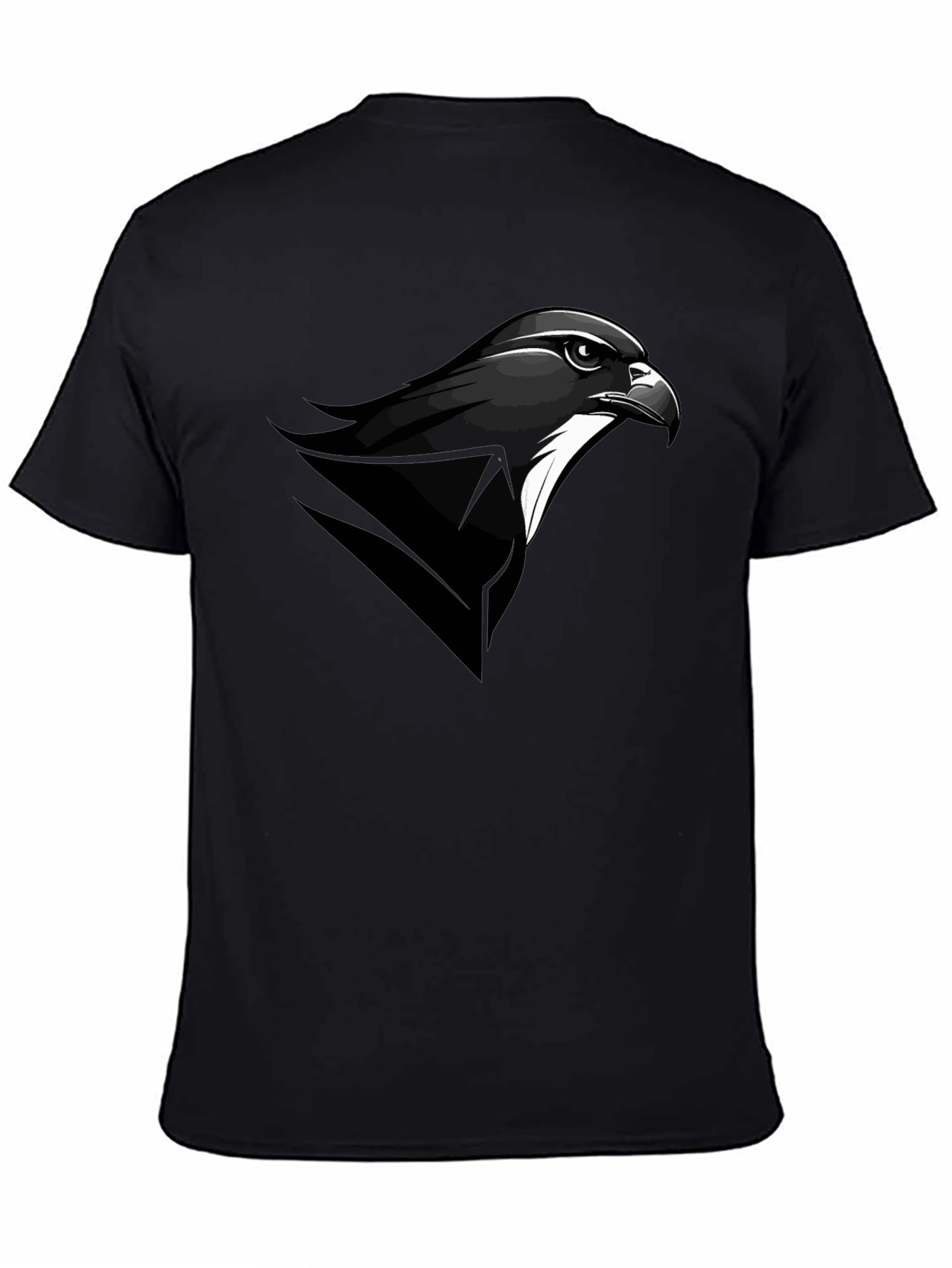 Black Men's Black T-Shirt with Falcon Graphic Tee view 4