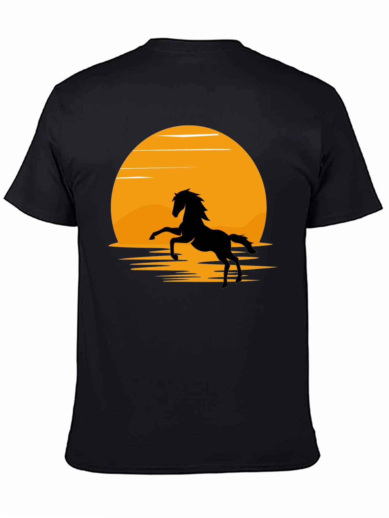 Black Silhouette Horse T-Shirt - Black, Sun Design view 4