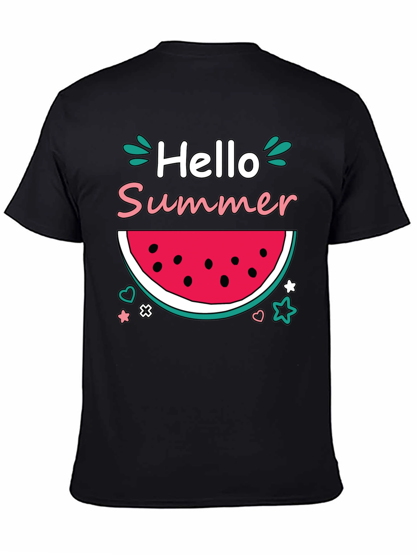 Black Hello Summer Watermelon Graphic T-Shirt view 4