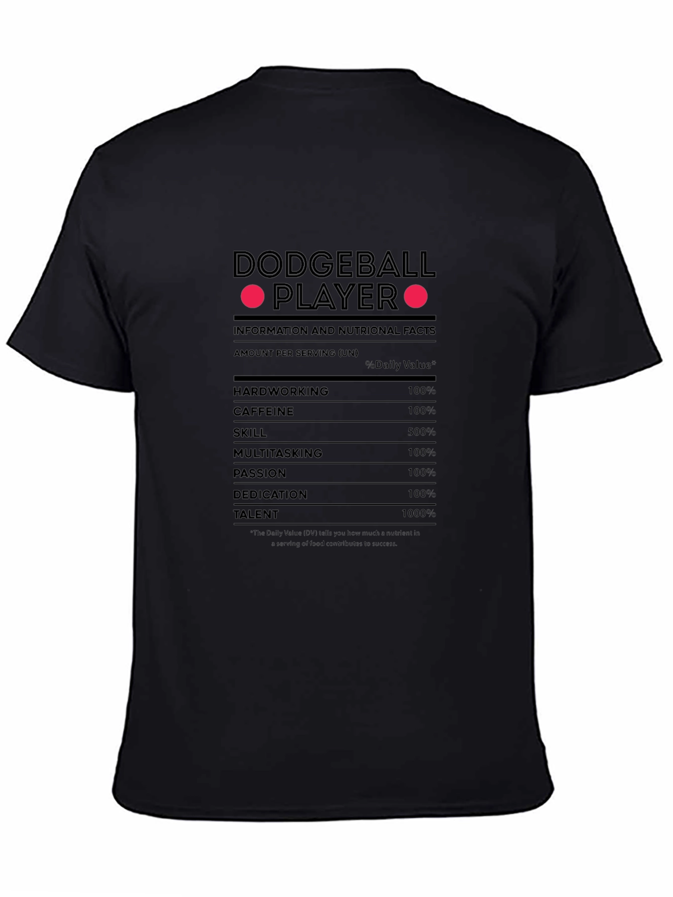 Black Dodgeball Player Nutrition Facts T-Shirt view 4