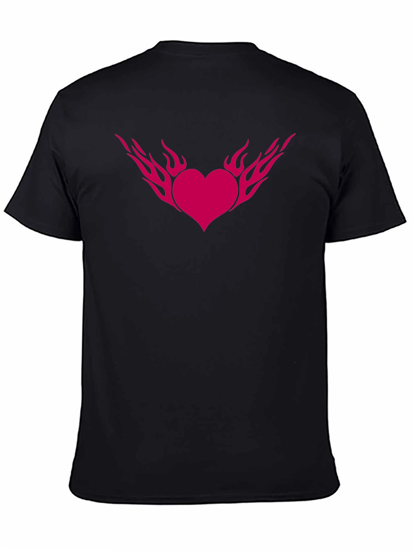 Black Flaming Heart Graphic Tee - Black Cotton Blend T-Shirt view 4