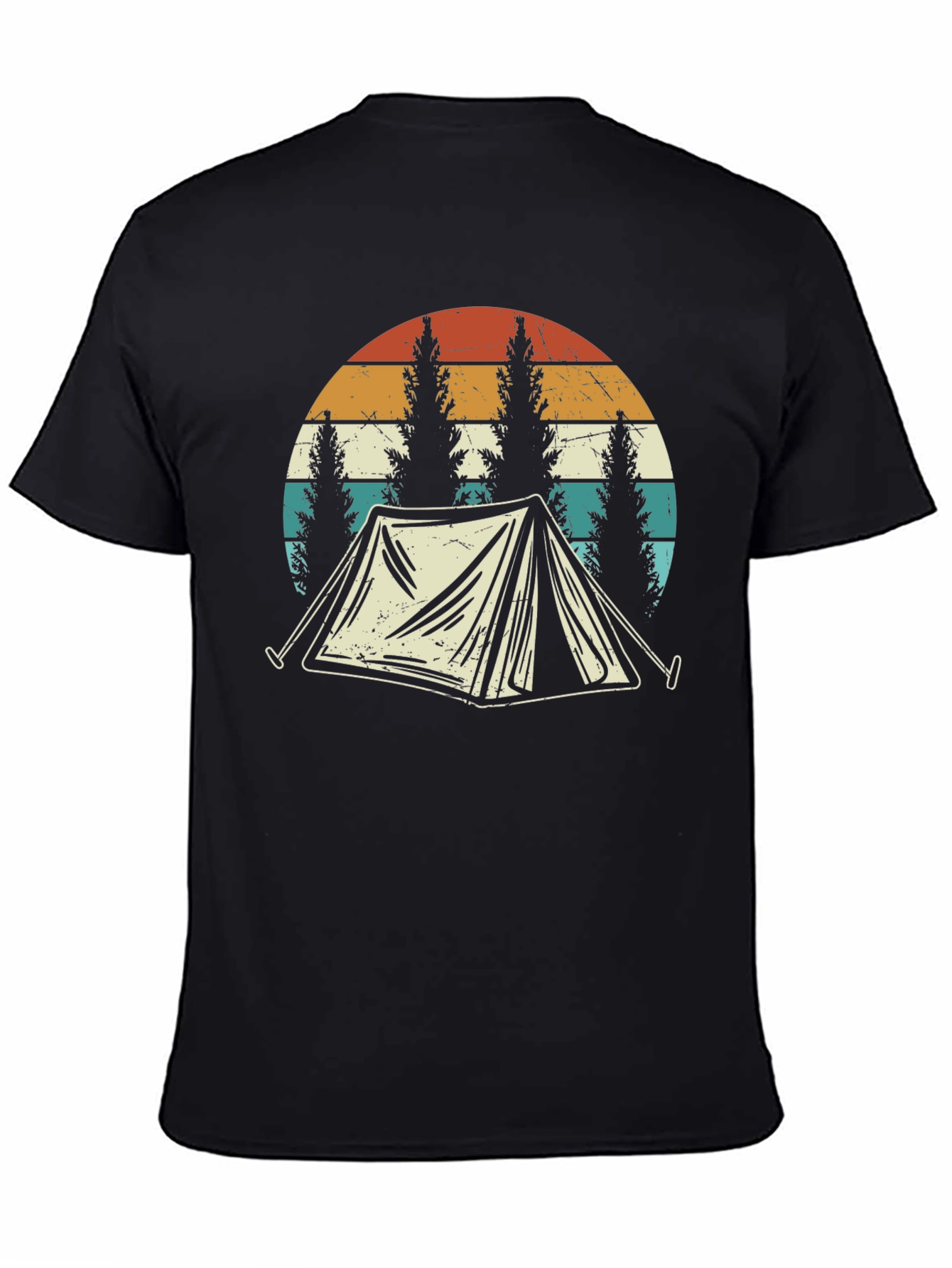 Black Vintage Camping T-Shirt - Retro Tent & Trees Design view 4