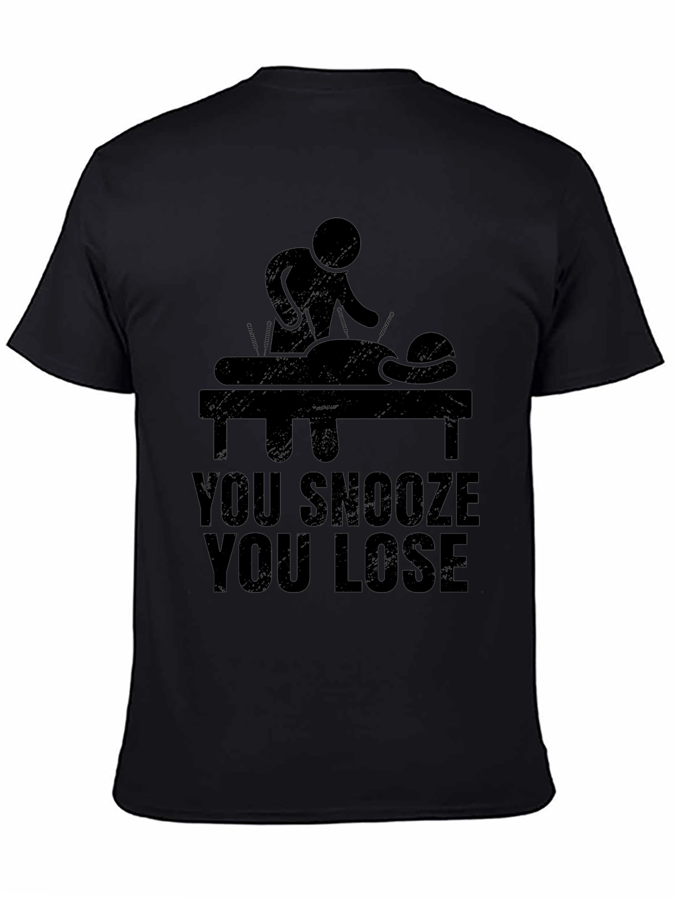 Black Acupuncture T-Shirt - You Snooze You Lose Funny Tee view 4