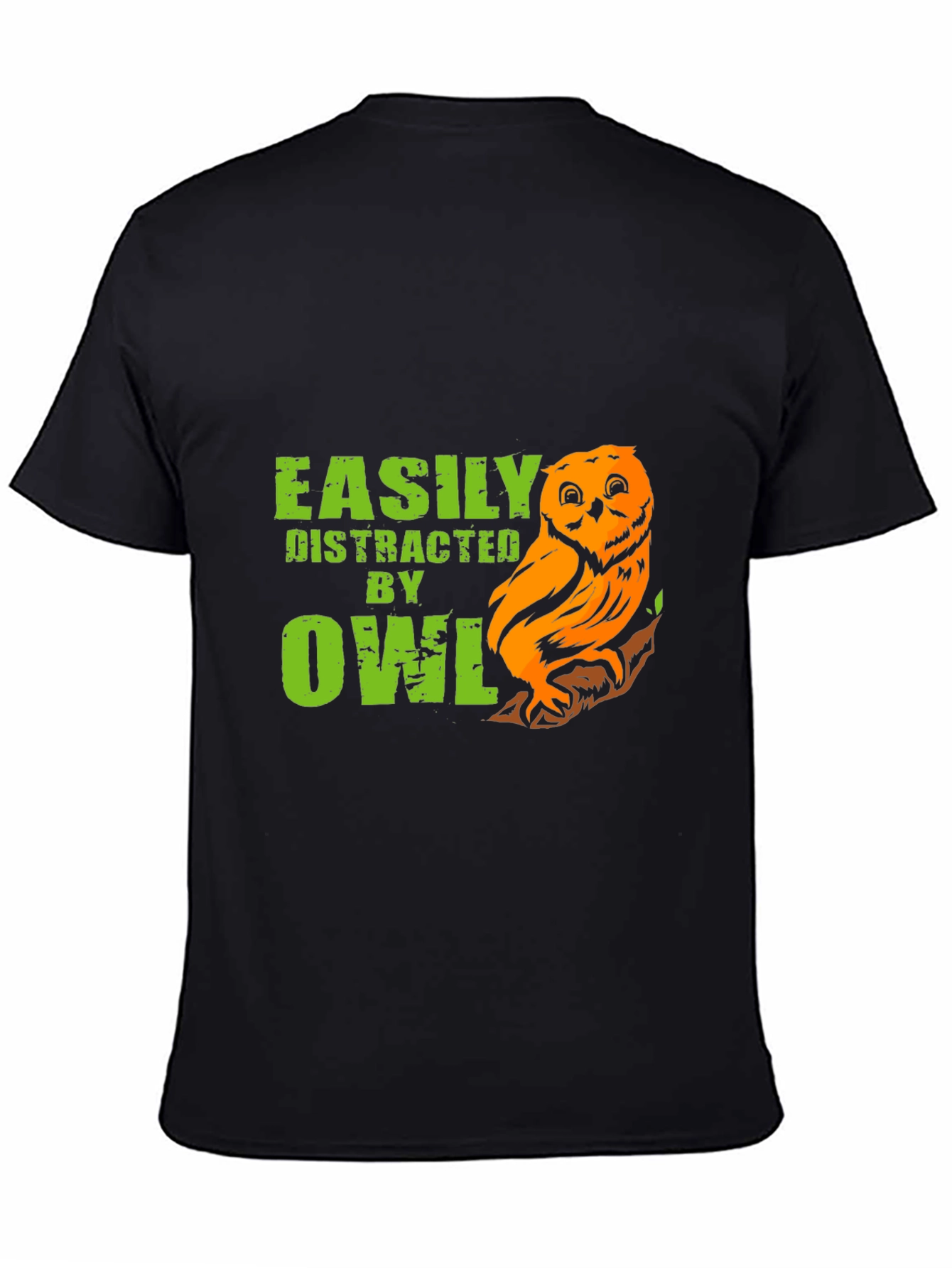 Black Easily Distracted By Owls Funny T-Shirt view 4