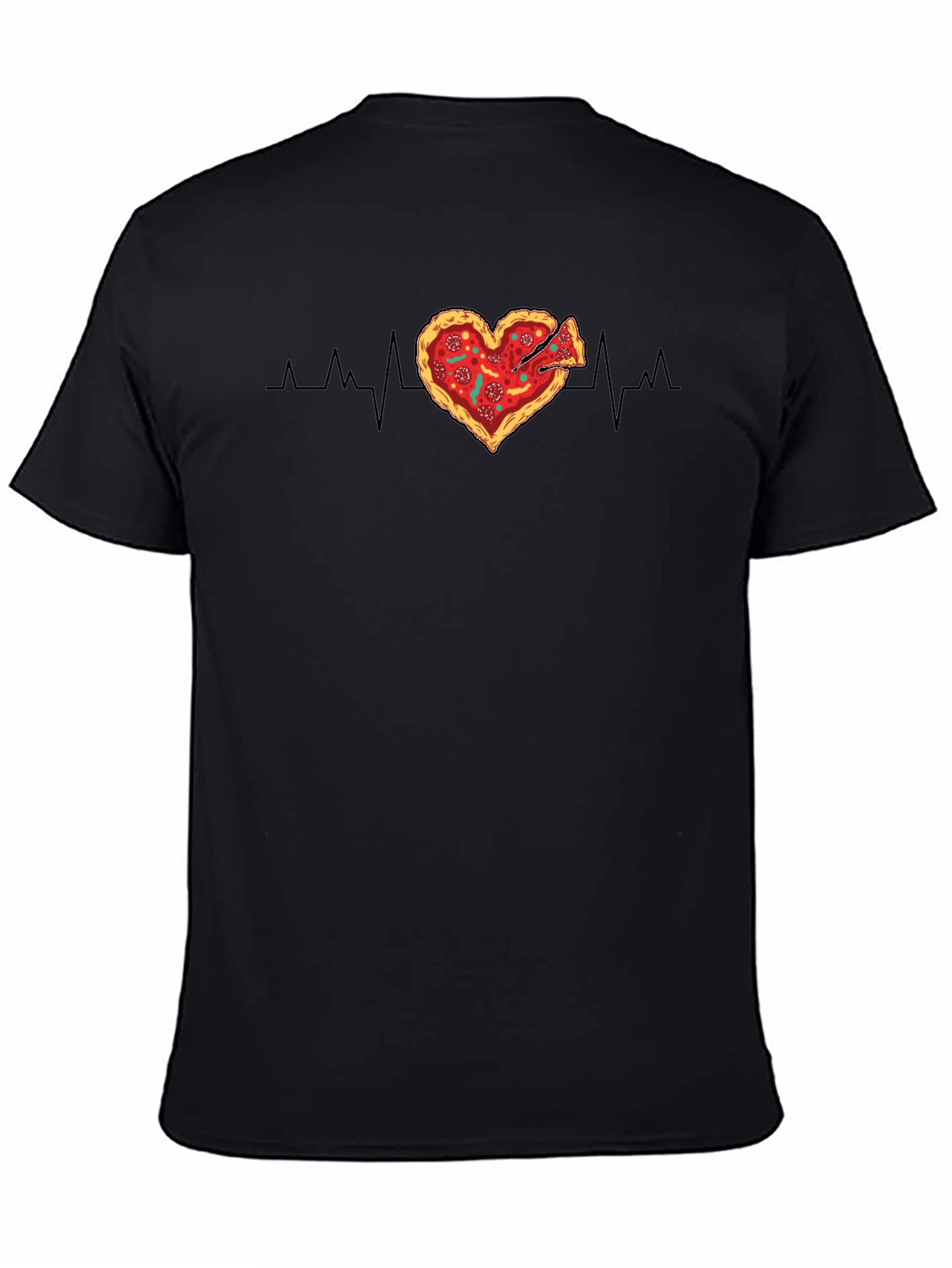 Black Pizza Heartbeat Graphic Tee - Food Lover's T-Shirt view 4