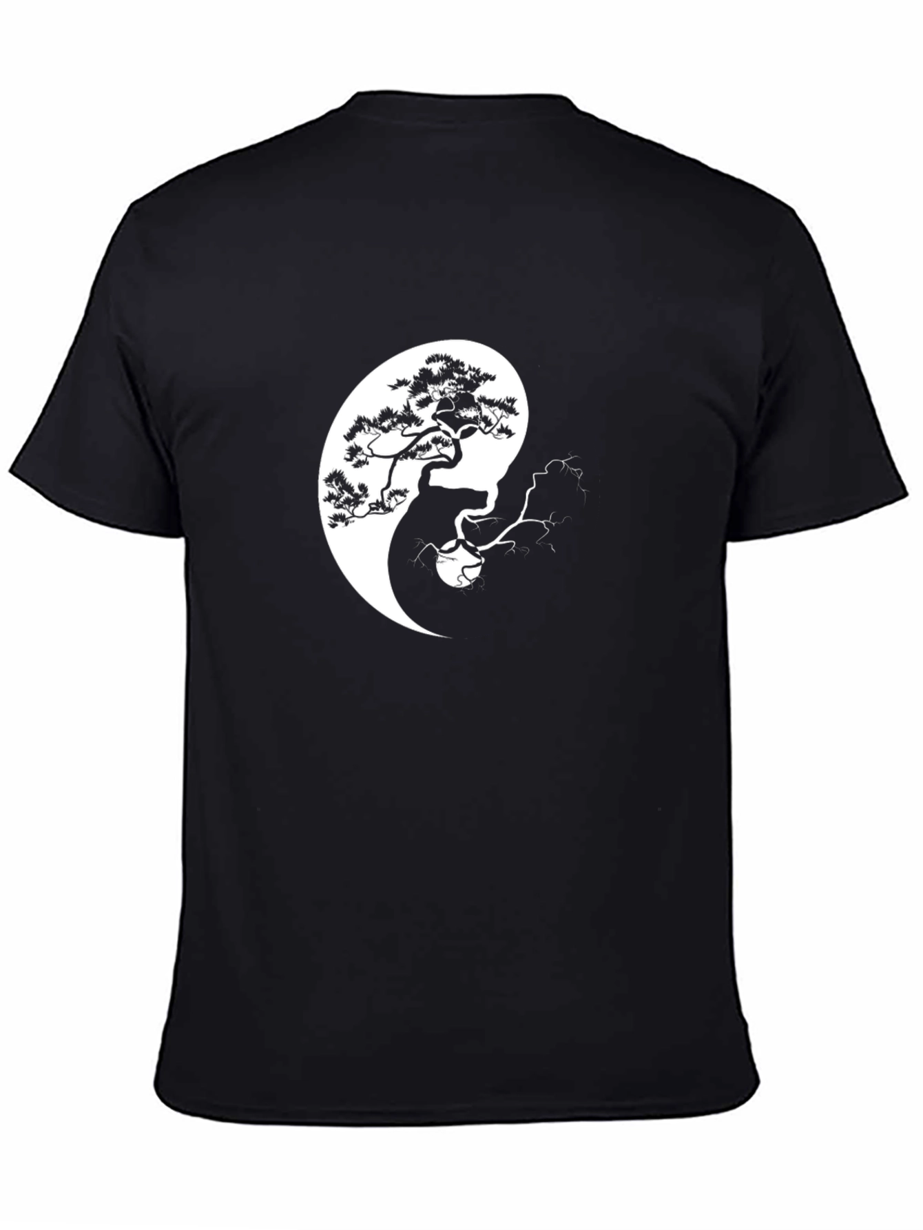 Black Yin Yang Tree Graphic Black T-Shirt view 4