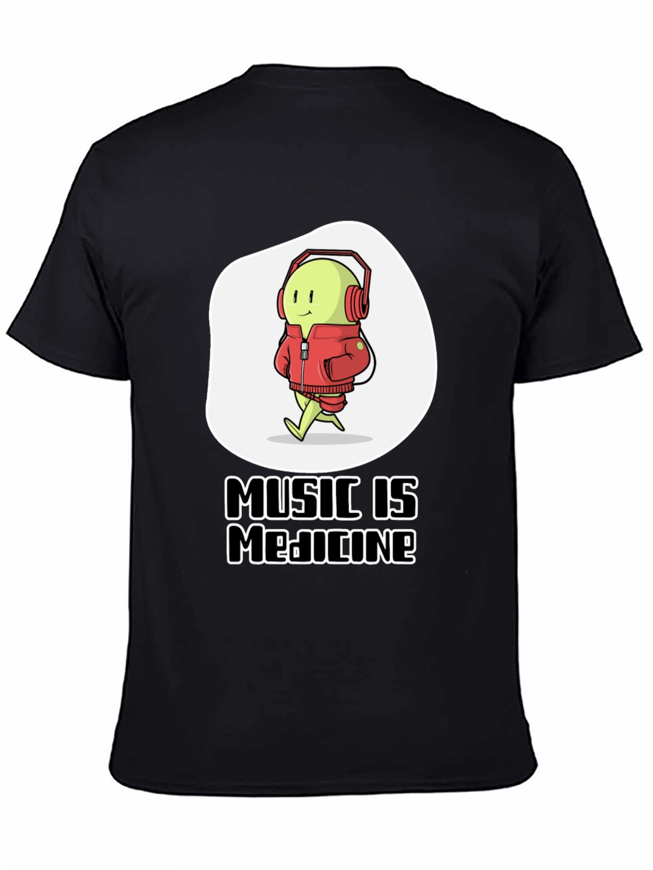 Black Music is Medicine T-Shirt - Cartoon Character with Headphones view 4
