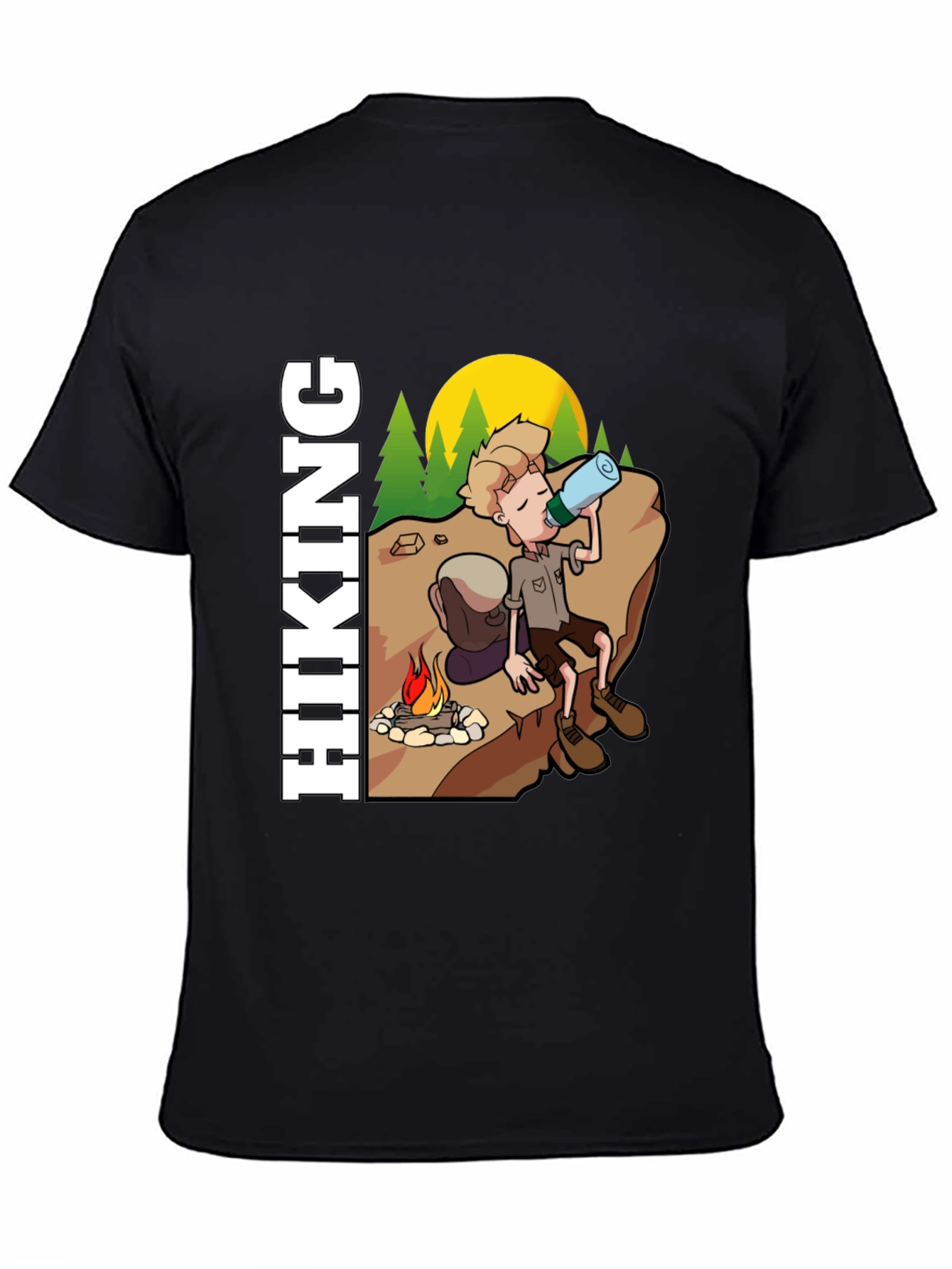 Black Hiking Cartoon Graphic Tee - Adventure Awaits view 4