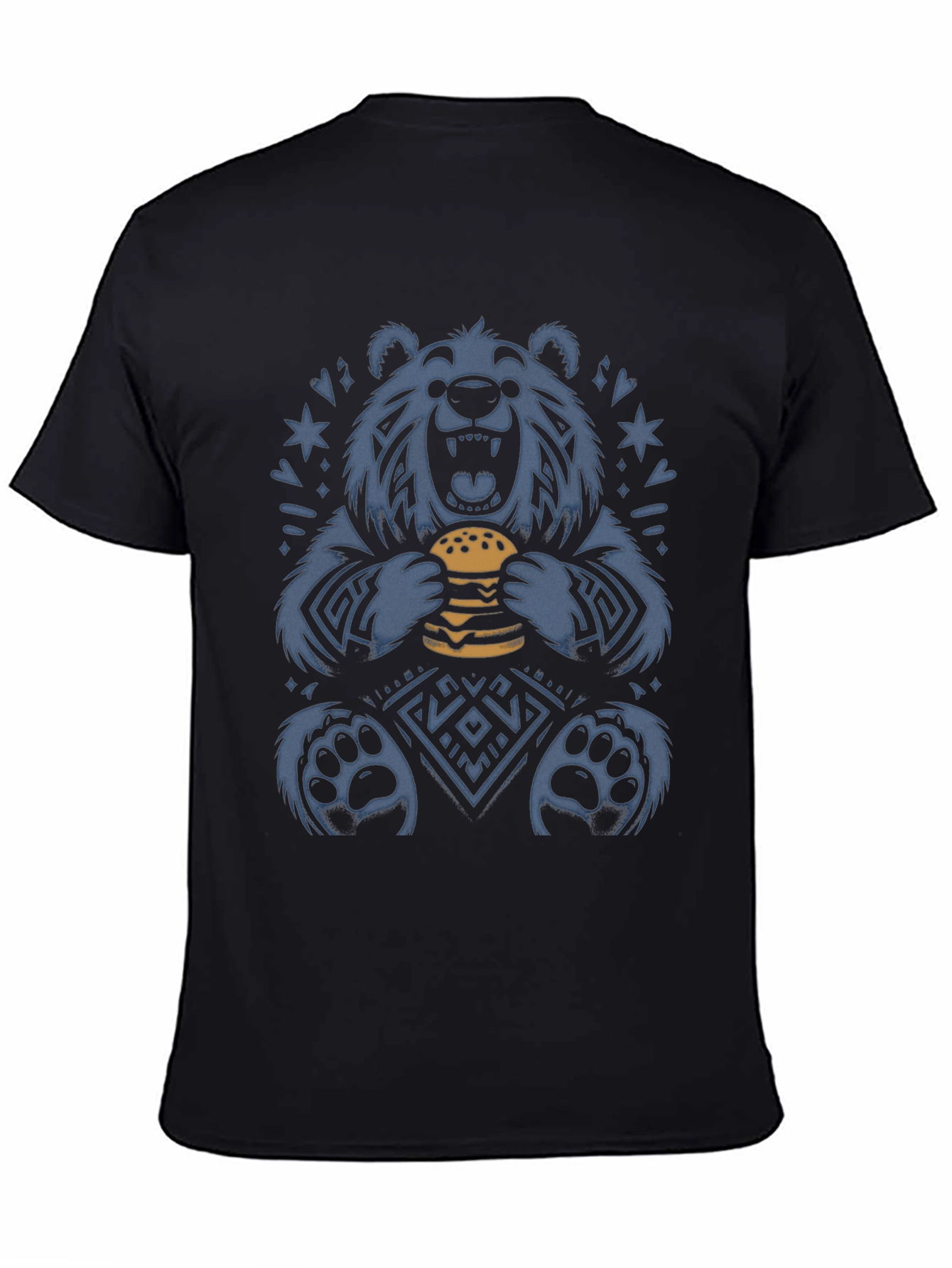 Black Bear Eating Burger Graphic Tee - Novelty Print T-Shirt view 4