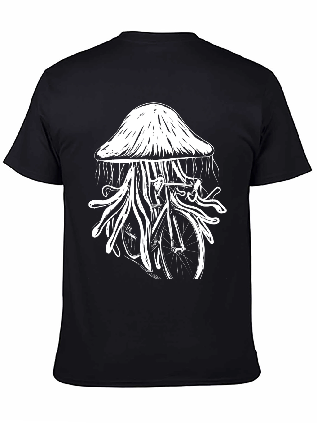 Black Jellyfish Bicycle Graphic T-Shirt - Unique Black Tee view 4