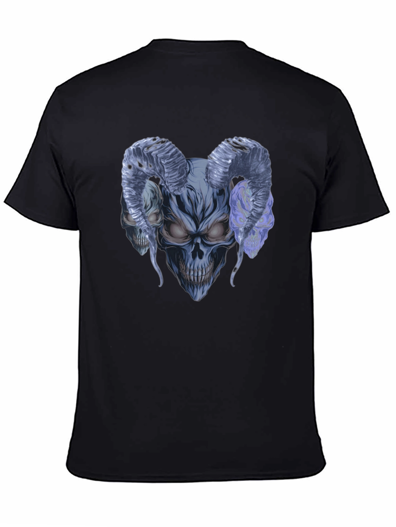 Black Skull Horns Graphic Tee - Men's Black Cotton T-Shirt view 4