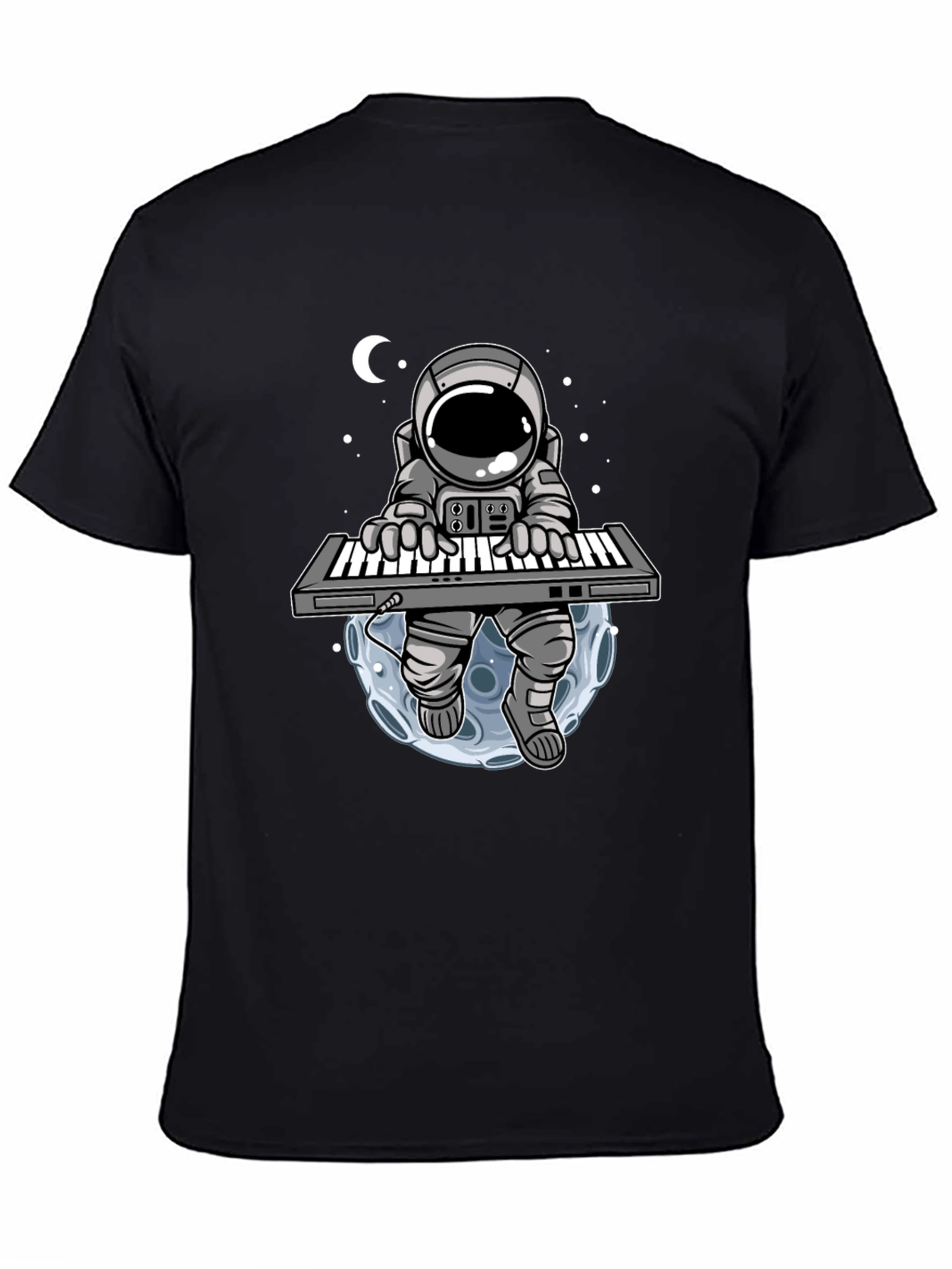 Black Astronaut Keyboardist Graphic T-Shirt view 4