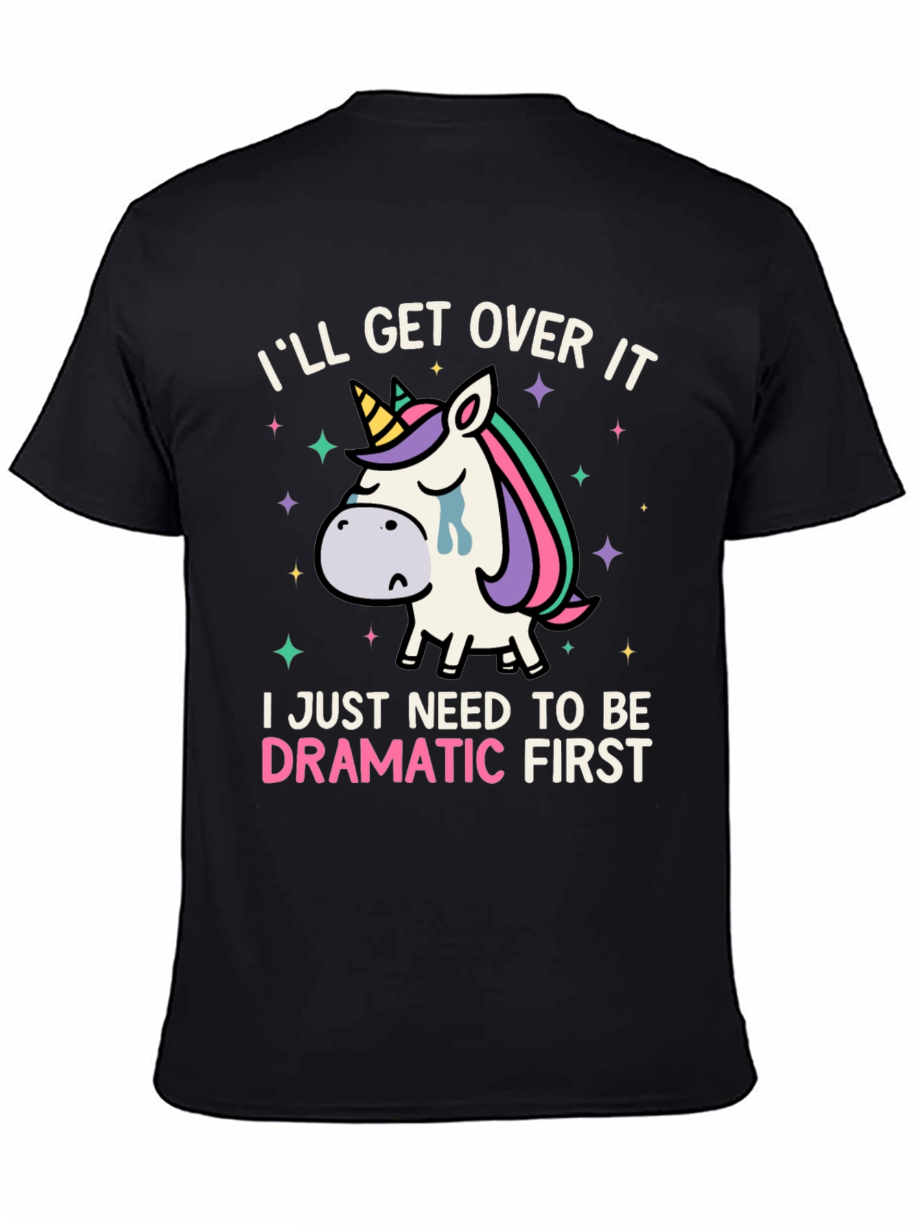 Black Dramatic Unicorn T-Shirt - Funny Graphic Tee view 4