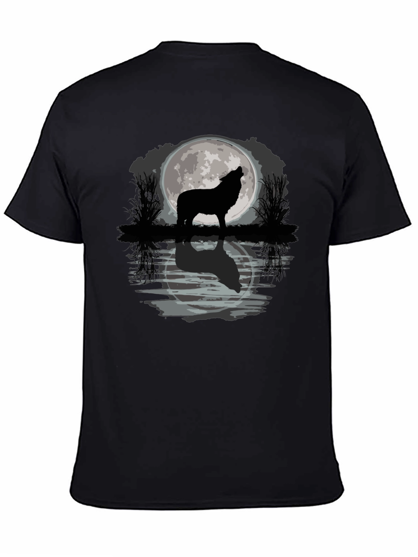 Black Wolf Howling at Moon Graphic T-Shirt view 4