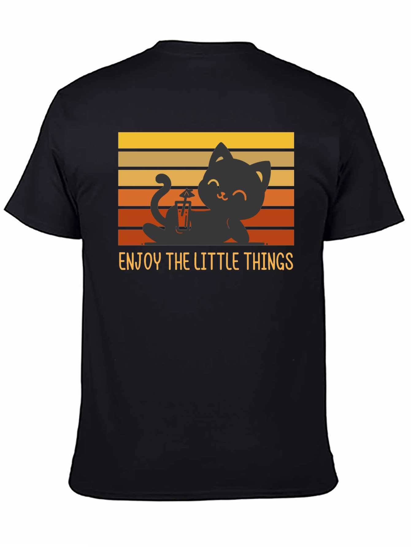 Black Enjoy the Little Things Cat T-Shirt - Relaxed Black Tee view 4