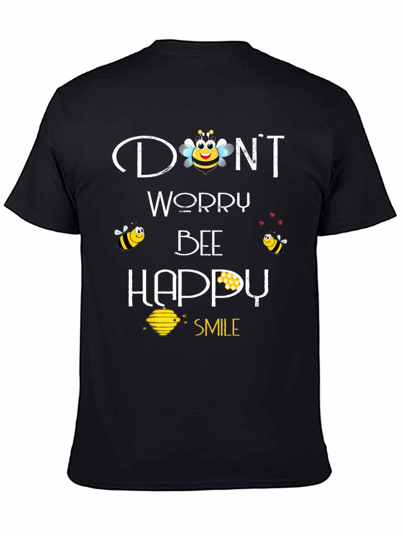 Black Don't Worry Bee Happy Graphic T-Shirt view 4
