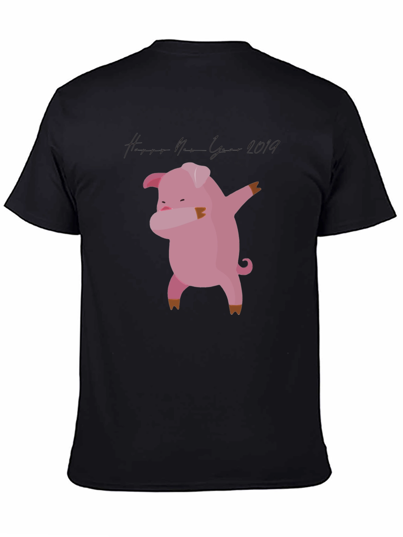 Black Dabbing Pig New Year 2019 Black T-Shirt view 4