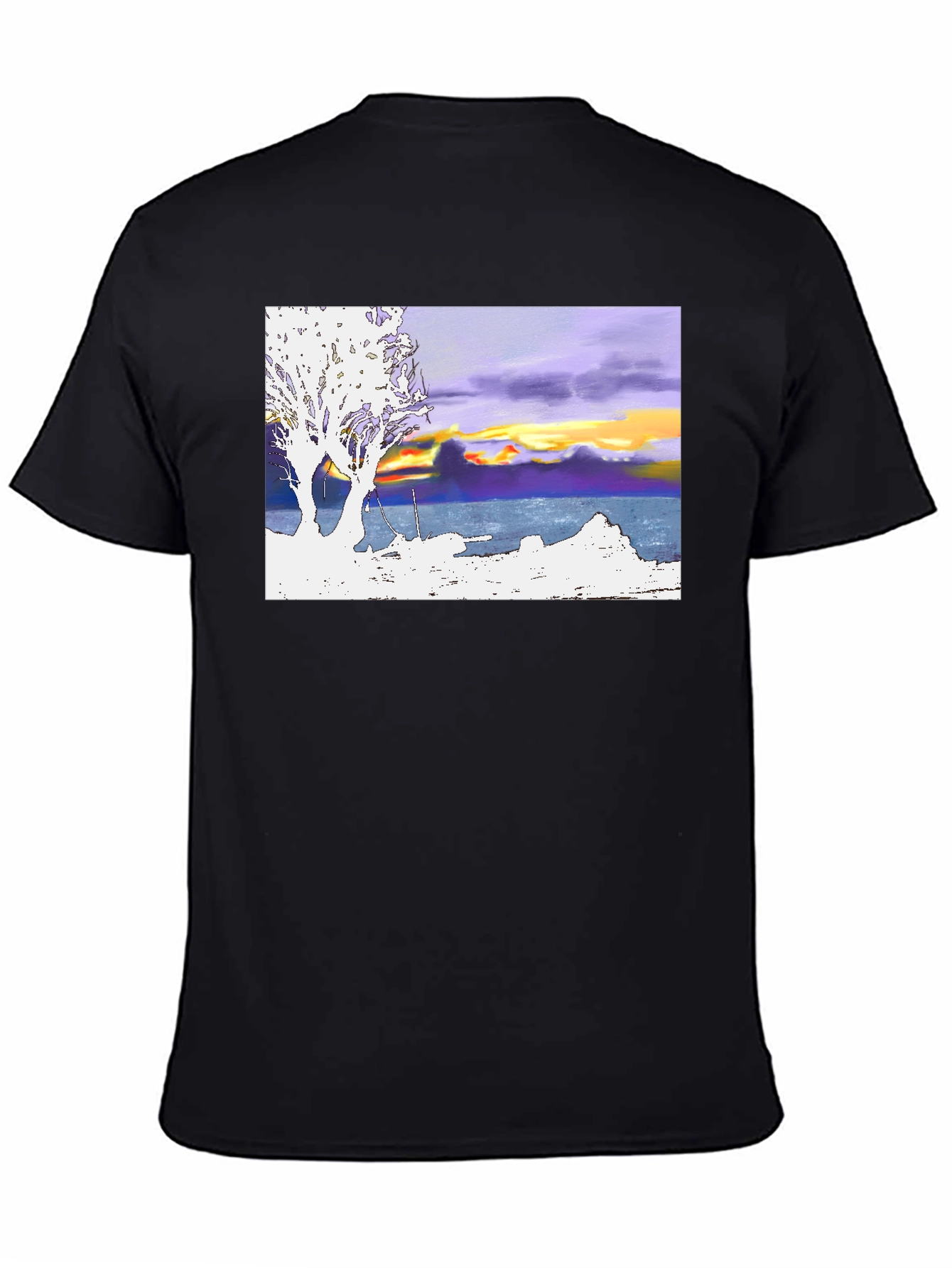 Black Sunset Coastline T-Shirt: Artistic Graphic Tee view 4