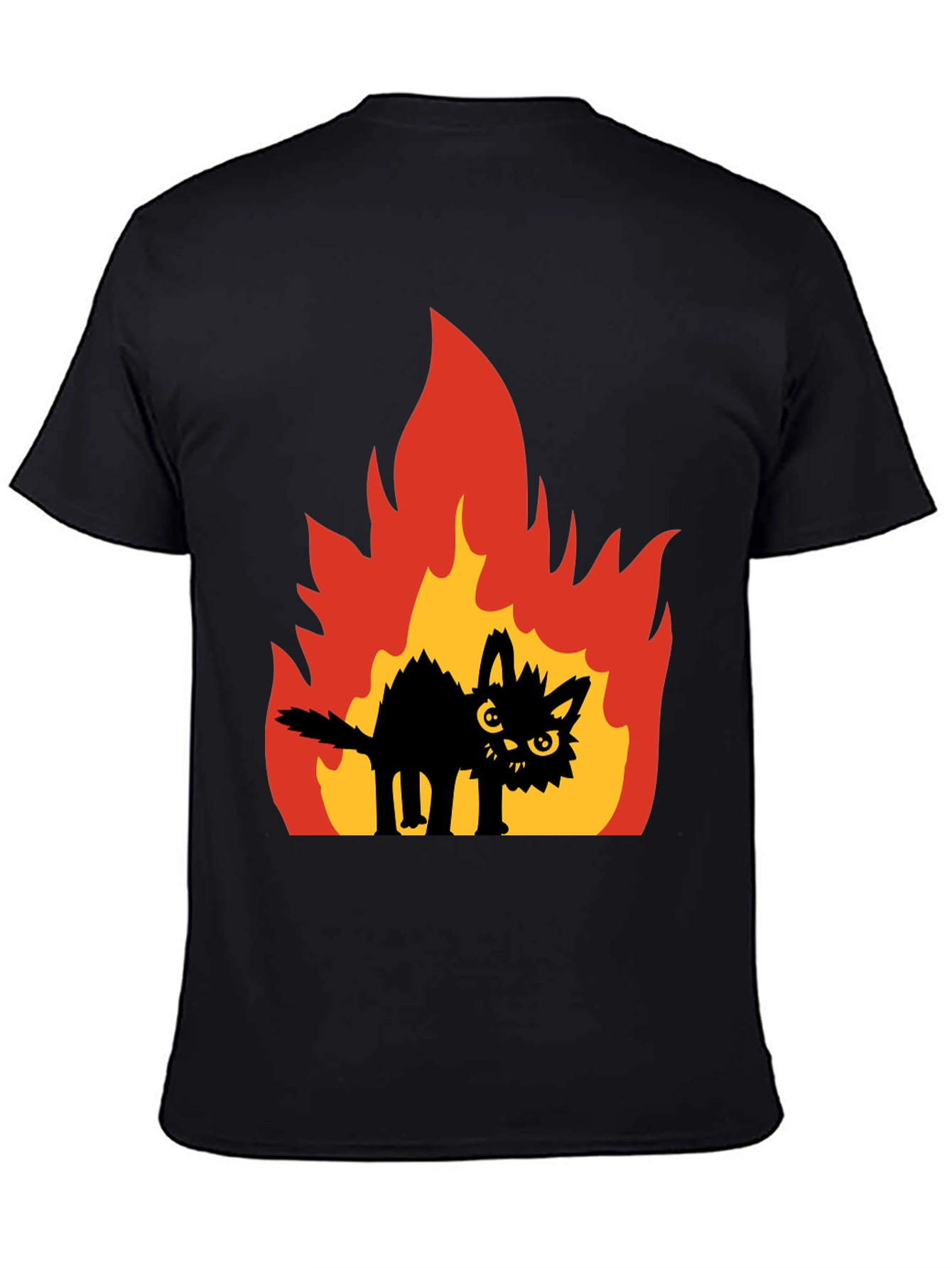 Black Burning Cat Graphic Tee - Black view 4
