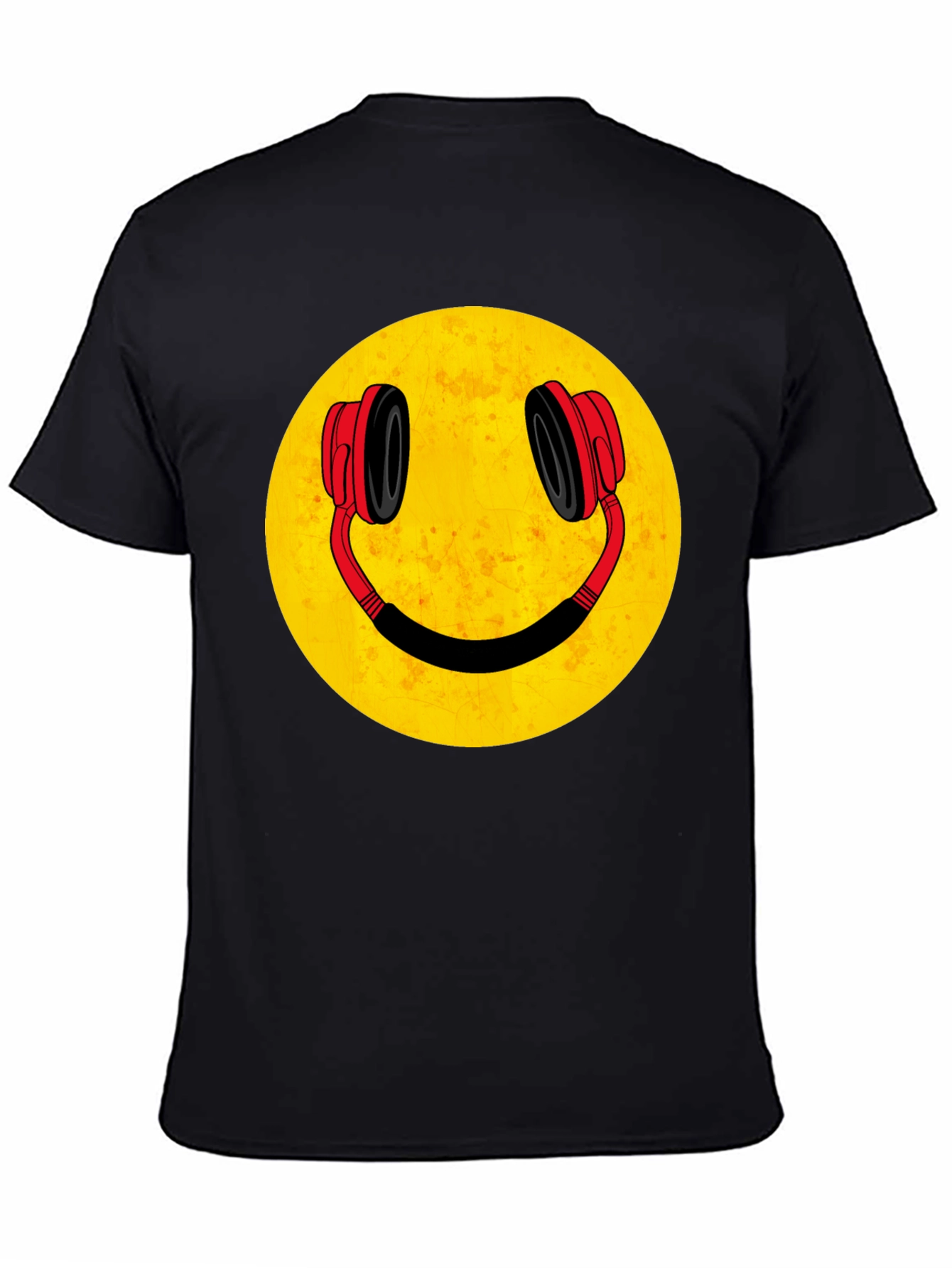 Black Smiley Face Headphones Graphic Tee view 4