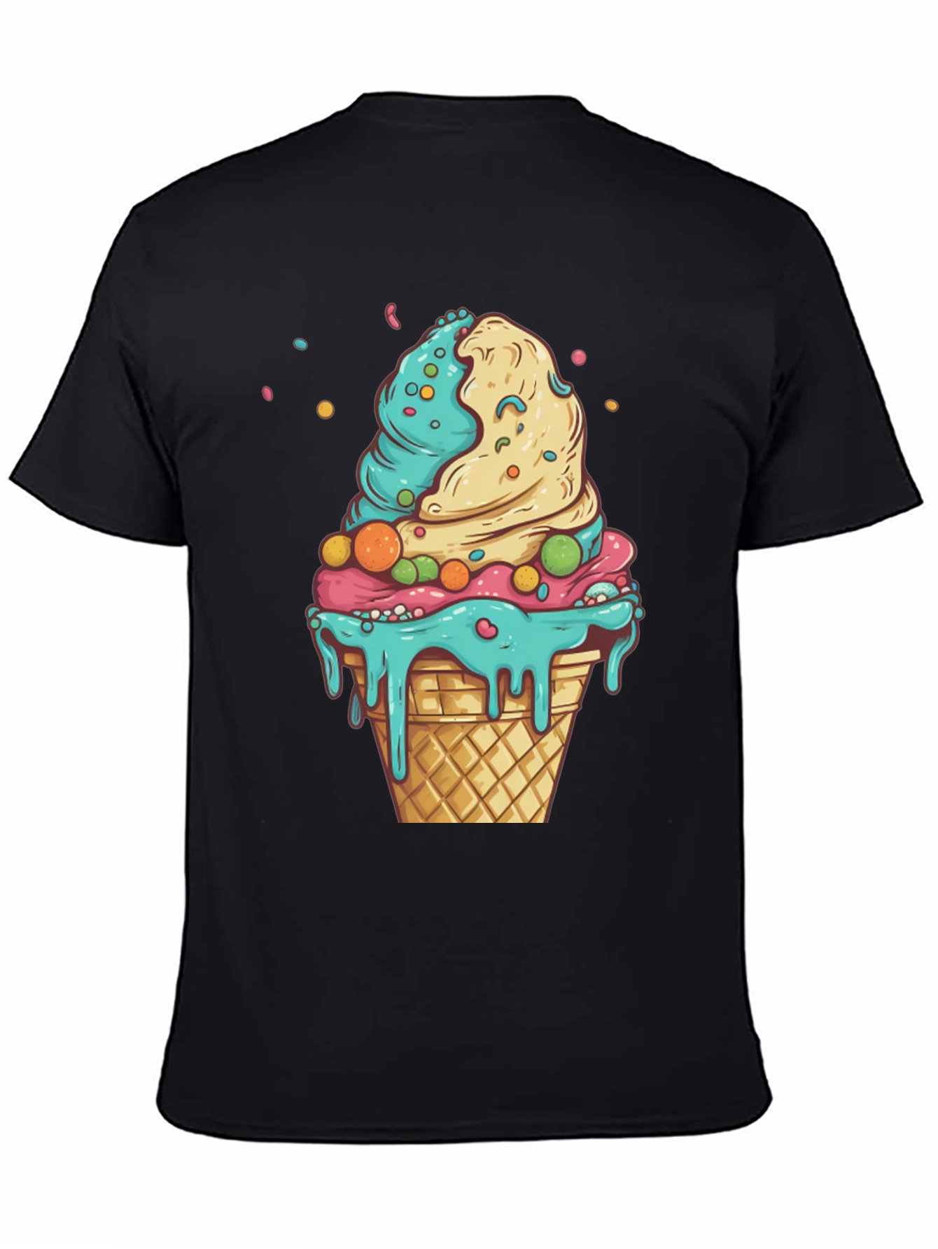 Black Ice Cream Cone Graphic Tee - Black Cotton Shirt view 4